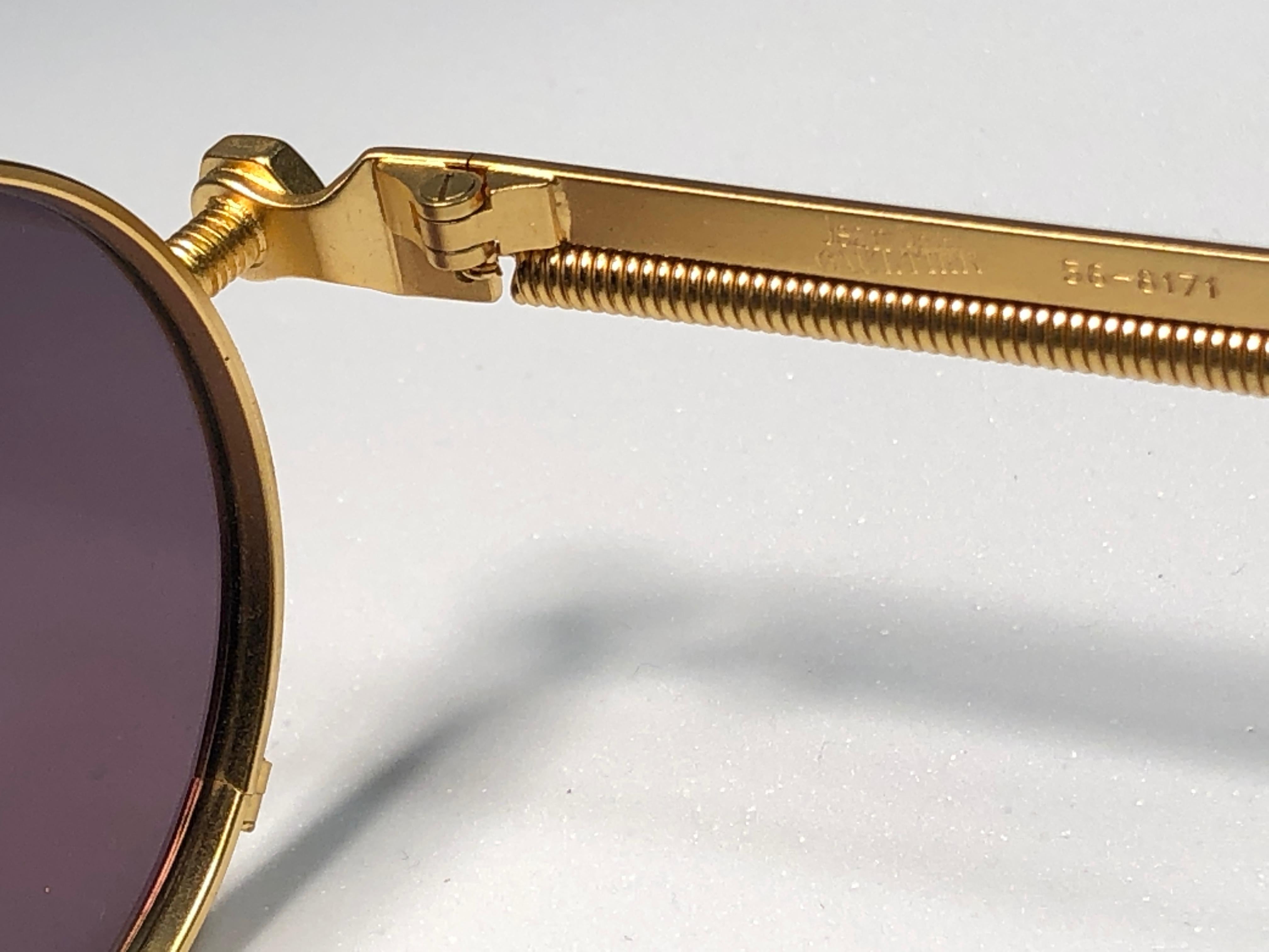 New Jean Paul Gaultier 56 8171 Round Gold Matte Frame 1990's Sunglasses Japan   1