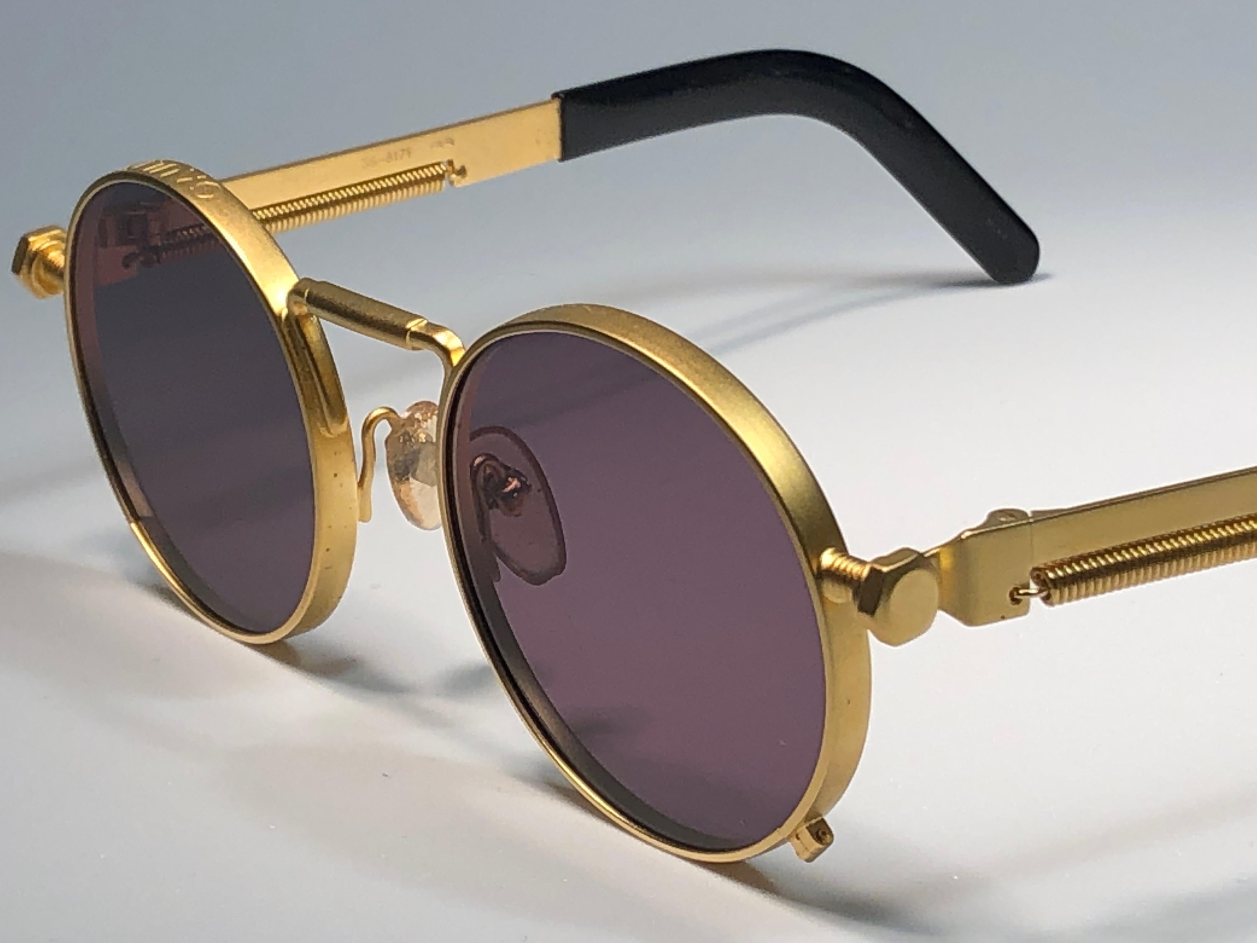 Black New Jean Paul Gaultier 56 8171 Round Gold Matte Frame 1990's Sunglasses Japan  