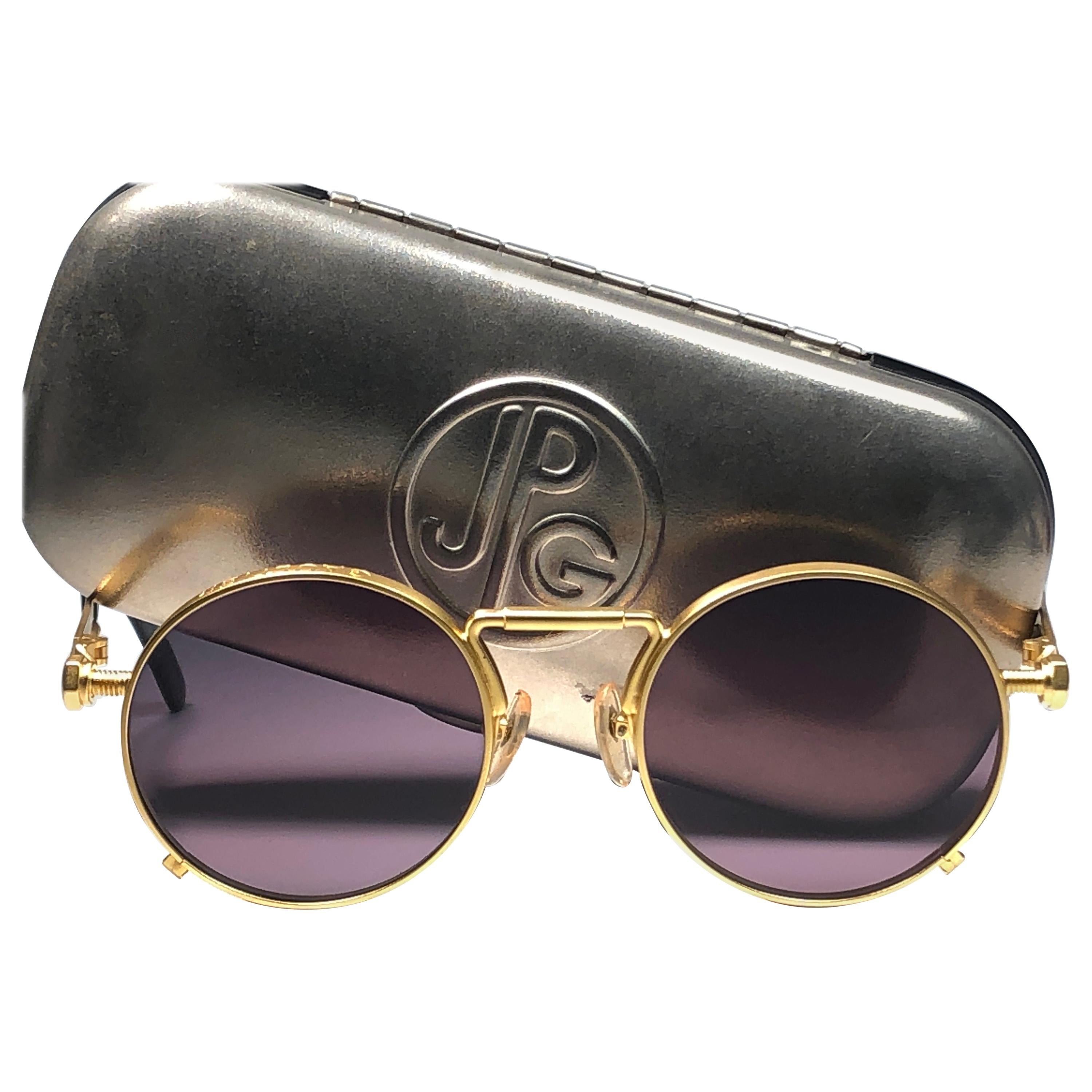 New Jean Paul Gaultier 56 8171 Round Gold Matte Frame 1990's Sunglasses Japan  