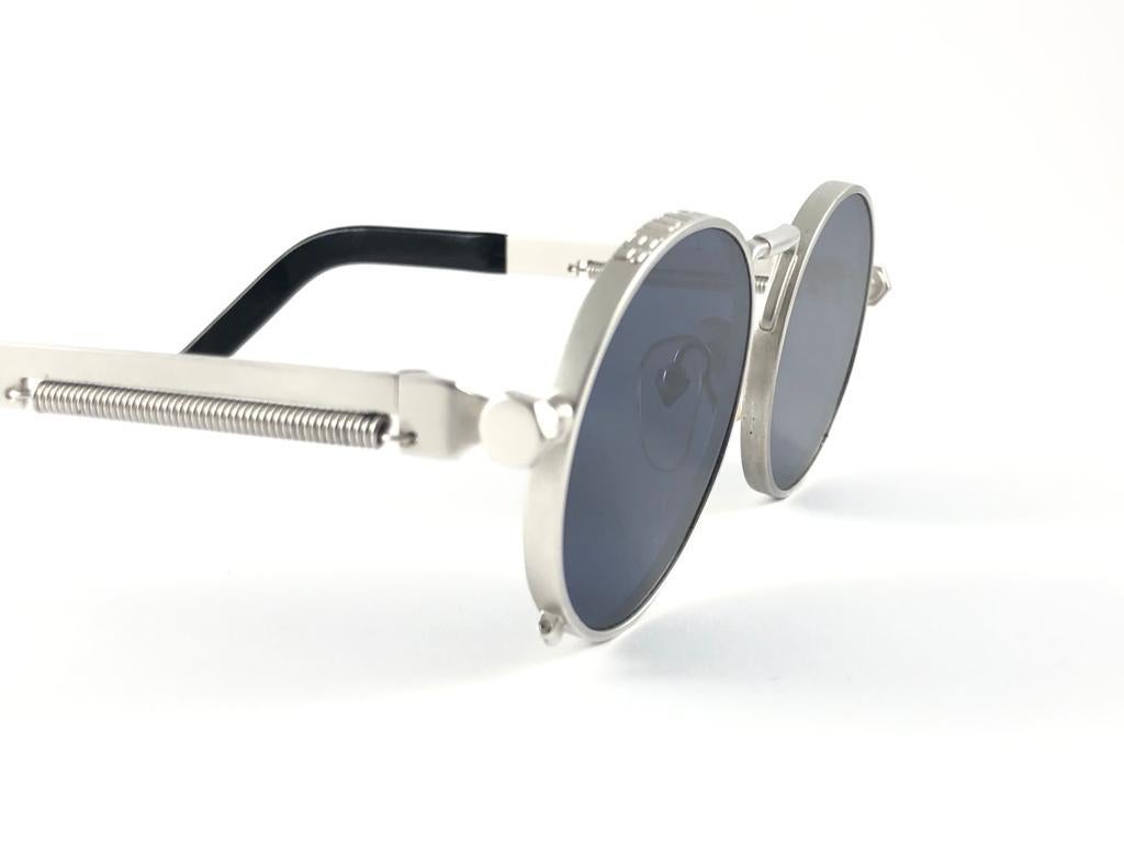New Jean Paul Gaultier 56 8171 Round Gun Metal Silver Matte Frame 1990's Japan 5
