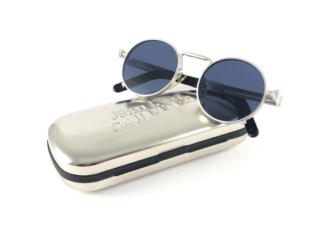 New Jean Paul Gaultier 56 8171 Round Gun Metal Silver Matte Frame 1990's Japan   10