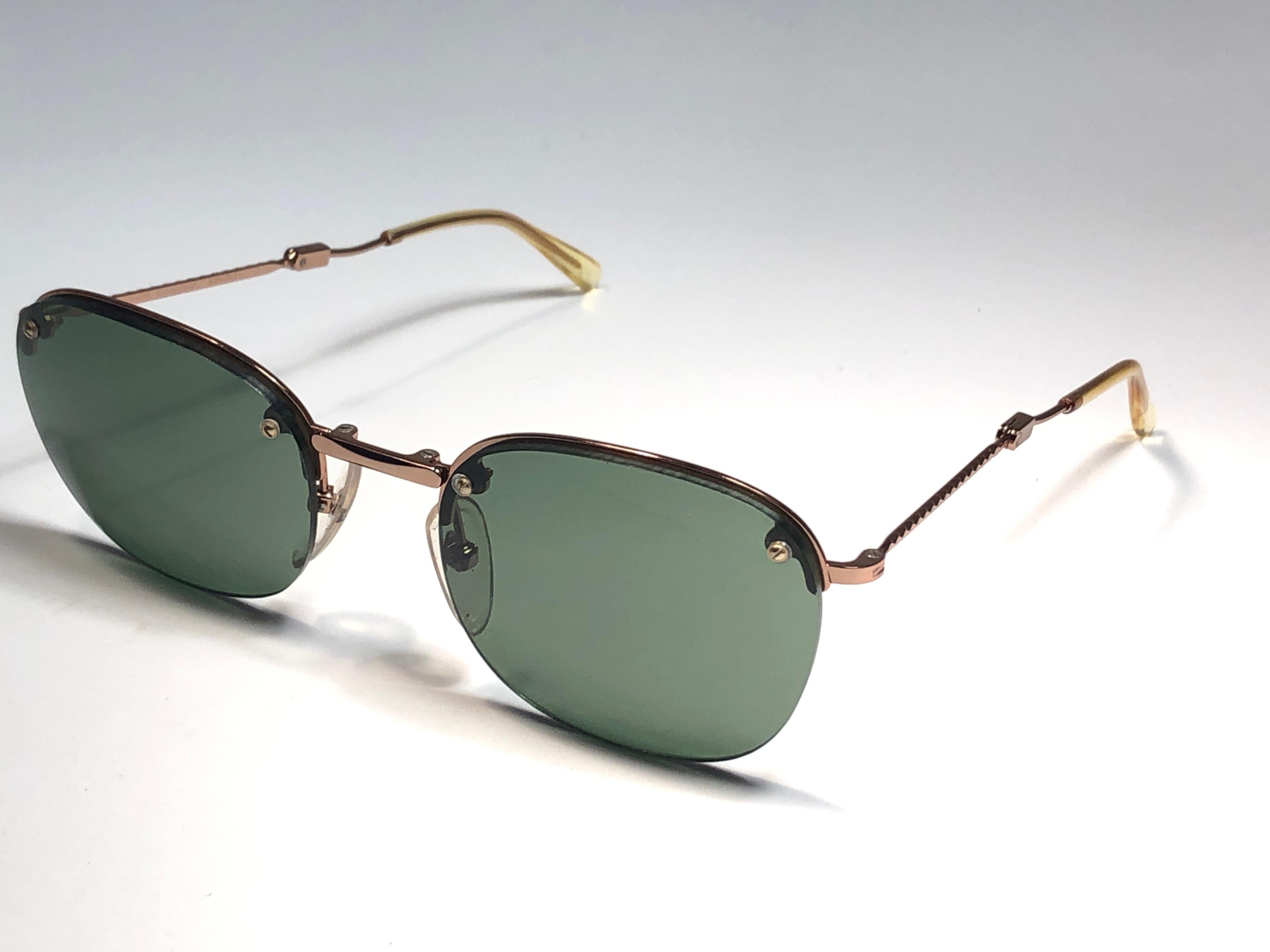 Women's or Men's New Jean Paul Gaultier 58 0171 Half Frame RoseGold Folding Sunglasses 1990Japan  For Sale