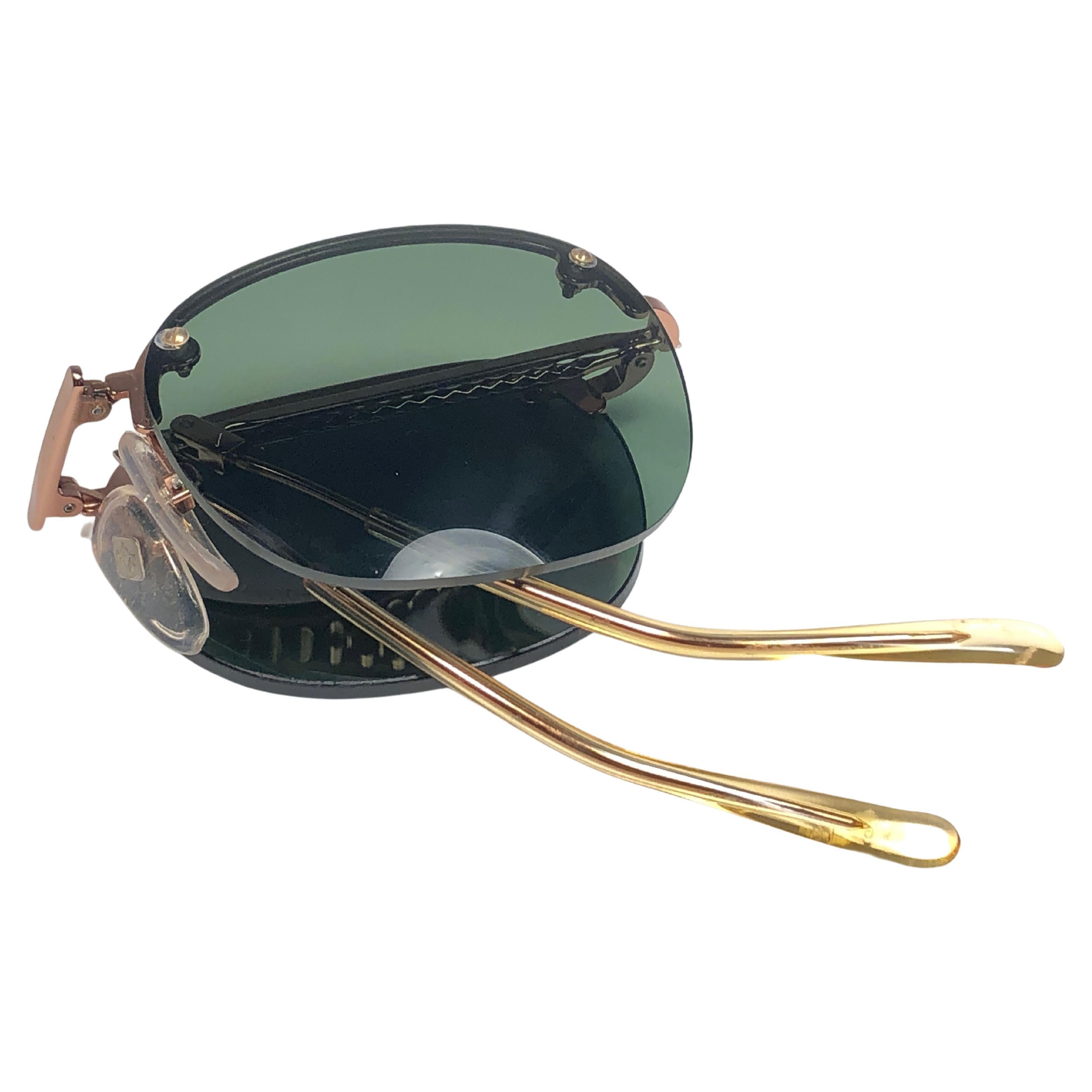 New Jean Paul Gaultier 58 0171 Half Frame RoseGold Folding Sunglasses 1990Japan  For Sale