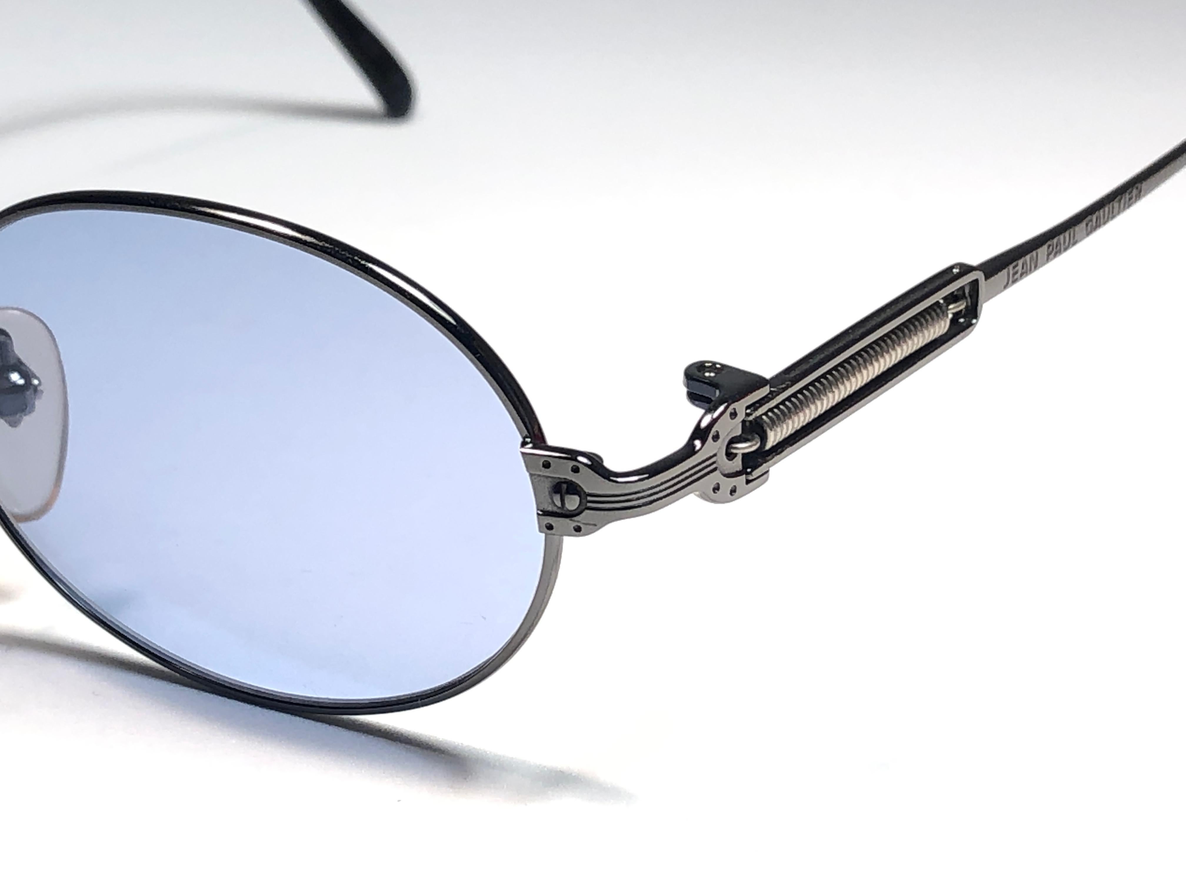 Blue New Jean Paul Gaultier Junior 55  5104 Black Oval Sunglasses 1990 Made in Japan 