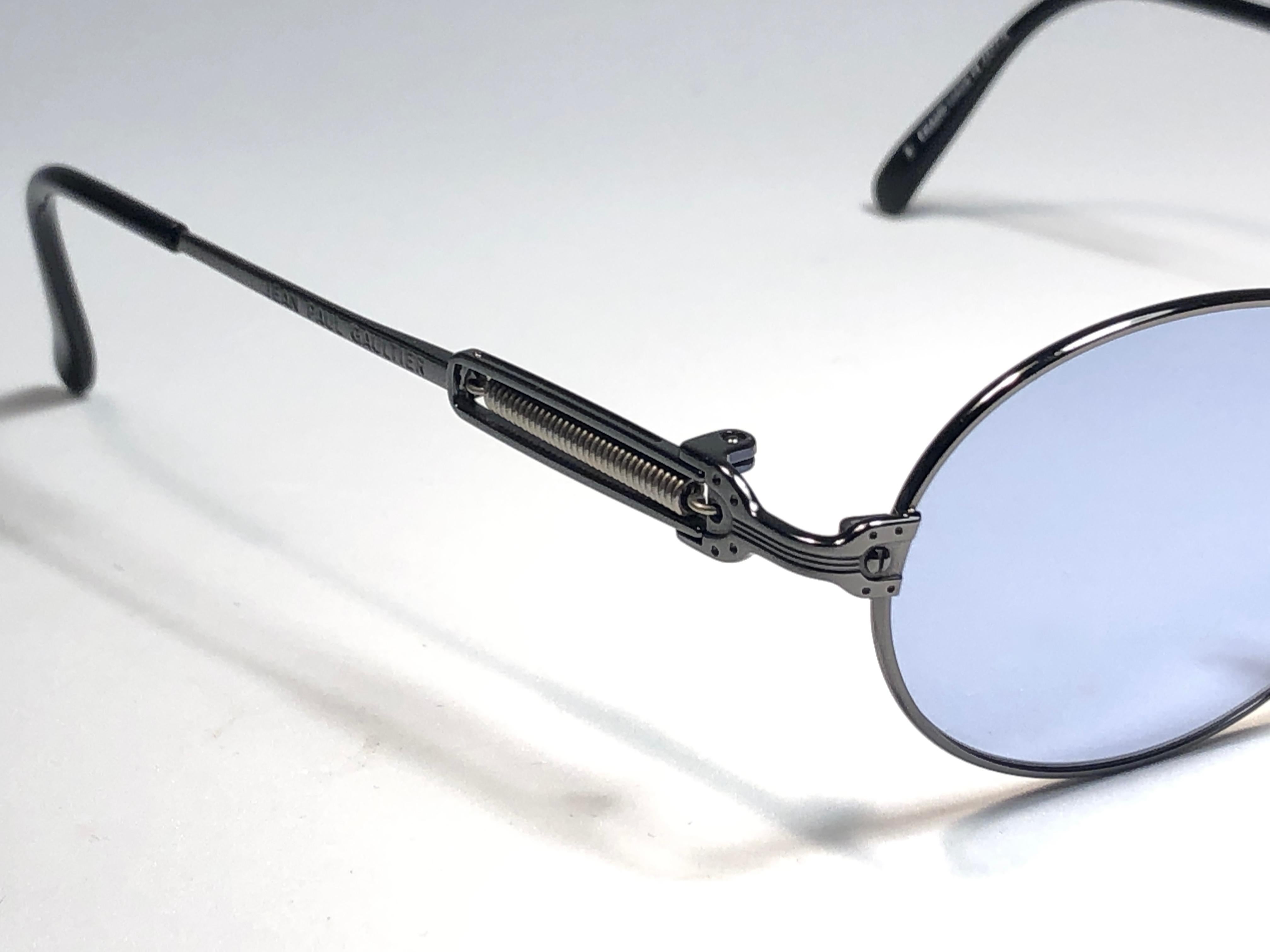 New Jean Paul Gaultier Junior 55  5104 Black Oval Sunglasses 1990 Made in Japan  In New Condition In Baleares, Baleares