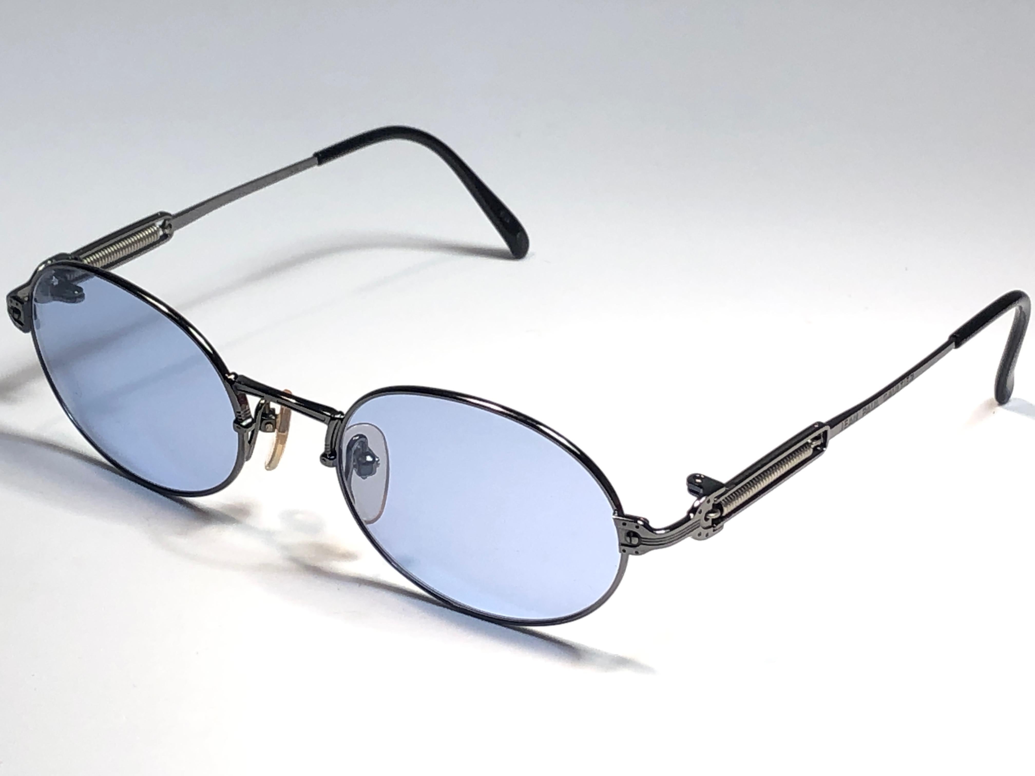New Jean Paul Gaultier Junior 55  5104 Black Oval Sunglasses 1990 Made in Japan  In New Condition In Baleares, Baleares