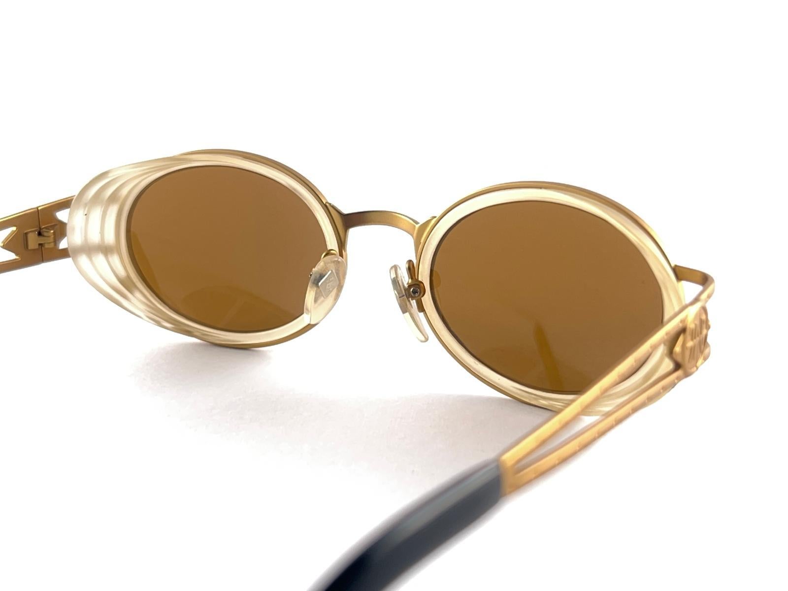 New Jean Paul Gaultier Metallic Gold 58 6202 Oval Sunglasses 90'S Made In Japan For Sale 6