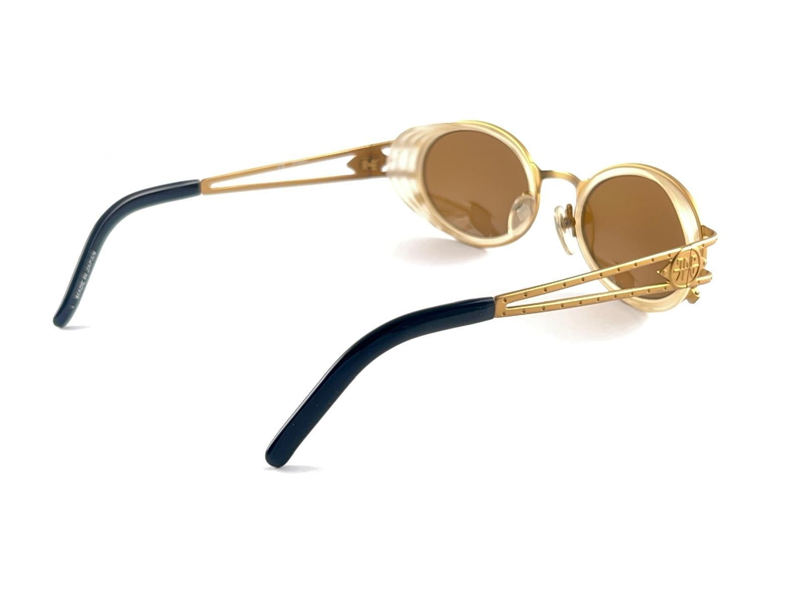 New Jean Paul Gaultier Metallic Gold 58 6202 Oval Sunglasses 90'S Made In Japan For Sale 7