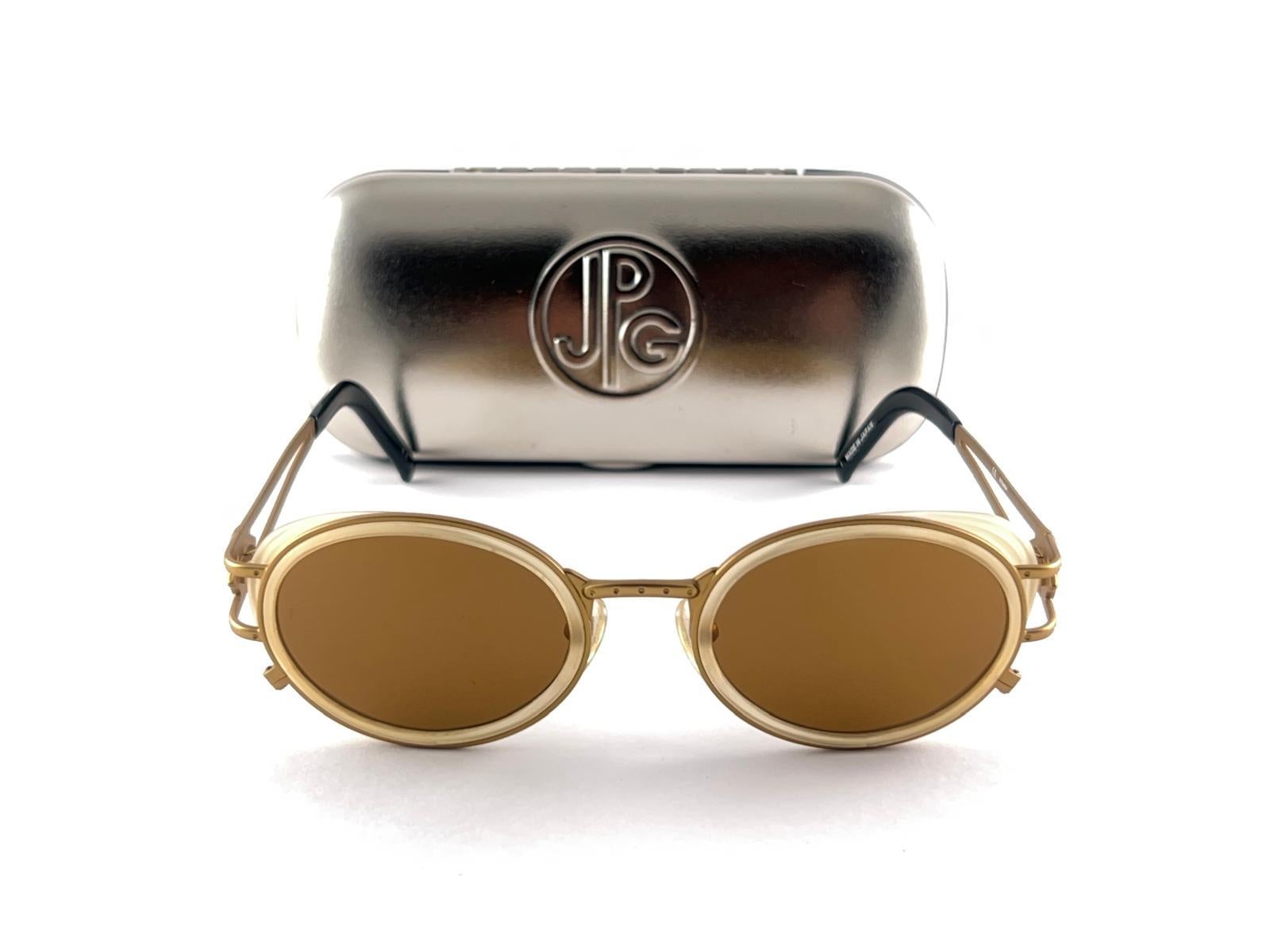 Brown New Jean Paul Gaultier Metallic Gold 58 6202 Oval Sunglasses 90'S Made In Japan For Sale
