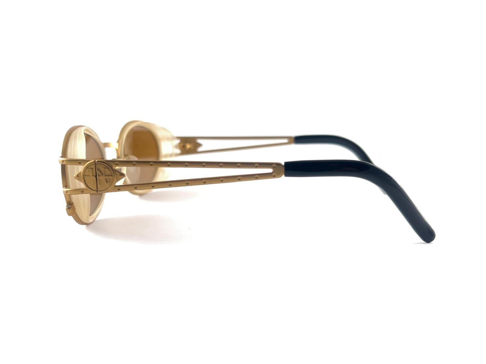 Women's or Men's New Jean Paul Gaultier Metallic Gold 58 6202 Oval Sunglasses 90'S Made In Japan For Sale
