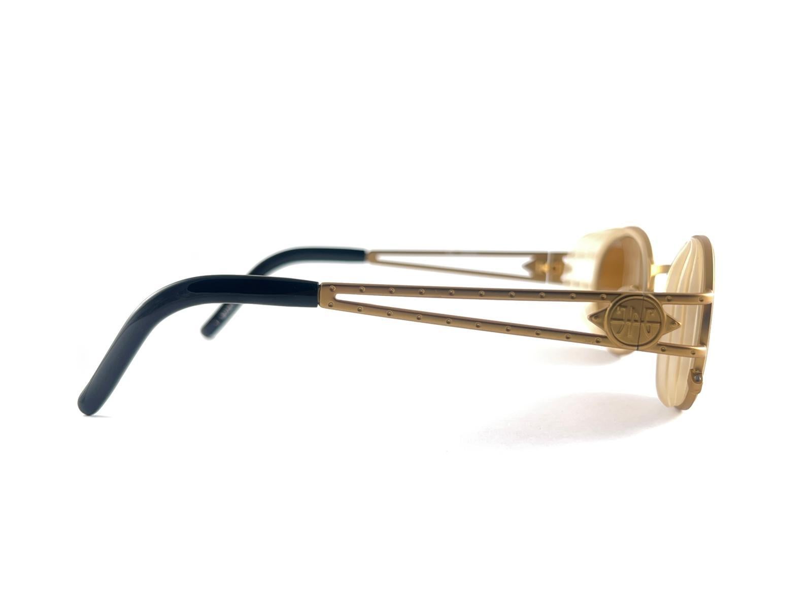 New Jean Paul Gaultier Metallic Gold 58 6202 Oval Sunglasses 90'S Made In Japan For Sale 1