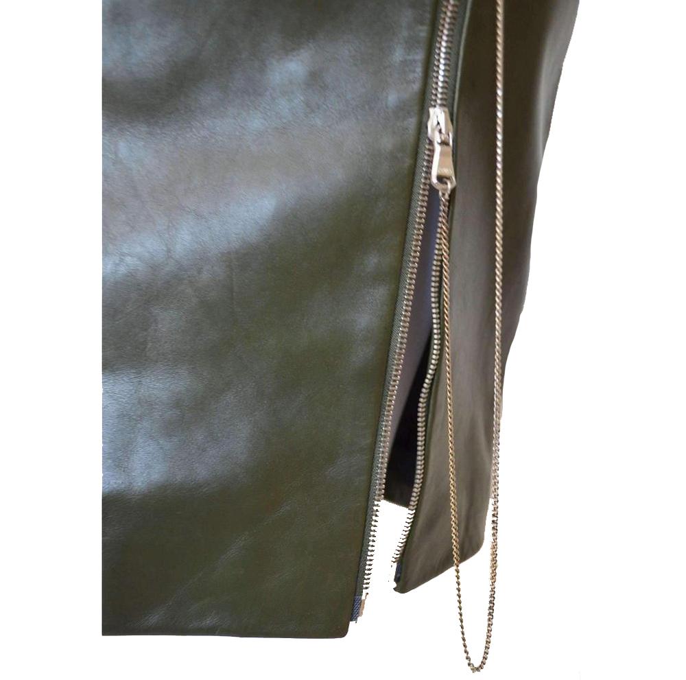 New Jean Paul Gaultier Olive Green Leather Skirt with Front Zipper IT40 US2-4 In New Condition For Sale In Brossard, QC
