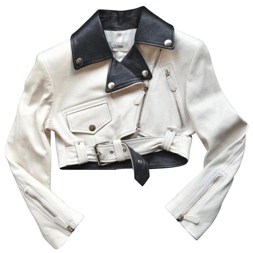 New Jean Paul Gaultier Runway Leather Biker Jacket IT40 US2-4 For Sale
