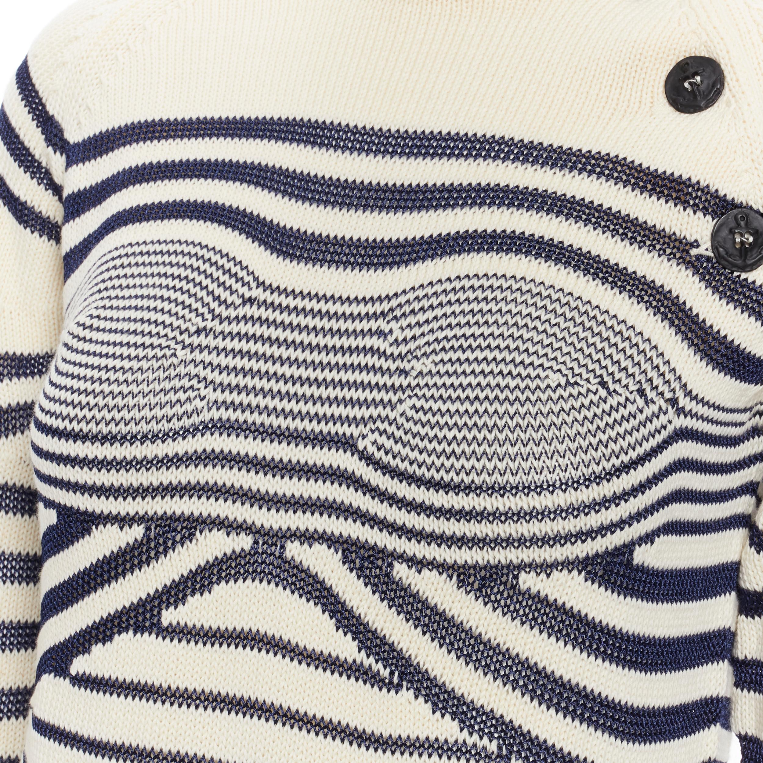 new JEAN PAUL GAULTIER vintage Cyber Baba optical stripe sailor sweater S 
Reference: TGAS/B01643 
Brand: Jean Paul Gaultier 
Material: Cotton 
Color: Multicolour 
Pattern: Striped 
Closure: Button 
Extra Detail: Cyber Baba collection. Cotton and