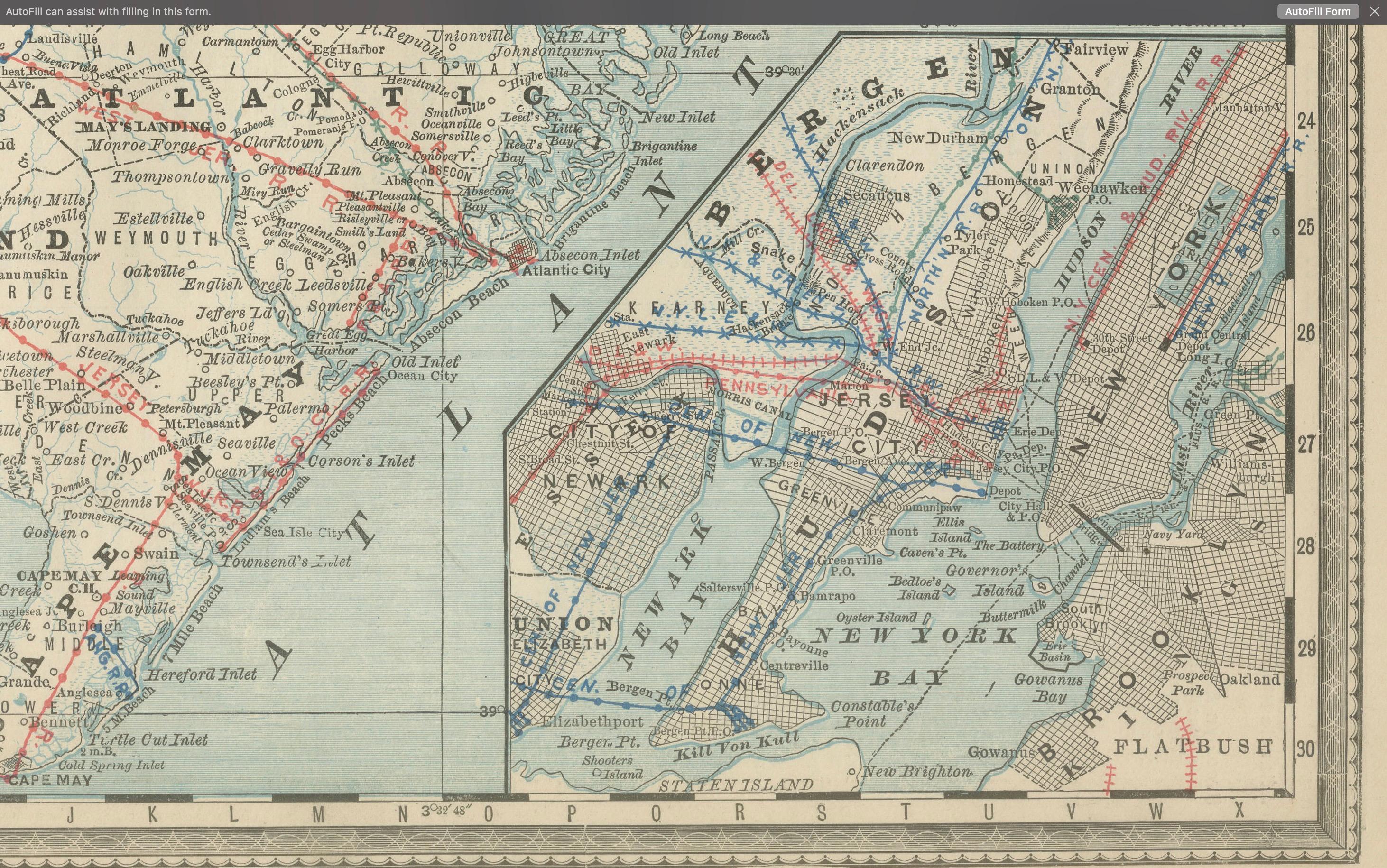 Mapa Antiguo de Nueva Jersey - El Estado Jardín, Ferrocarriles y Condados,  c.1888 en venta 3