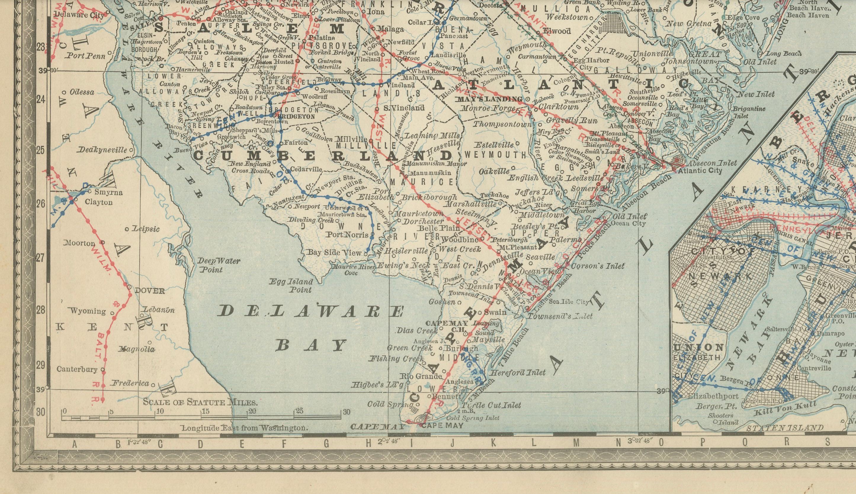 Mapa Antiguo de Nueva Jersey - El Estado Jardín, Ferrocarriles y Condados,  c.1888 en venta 1