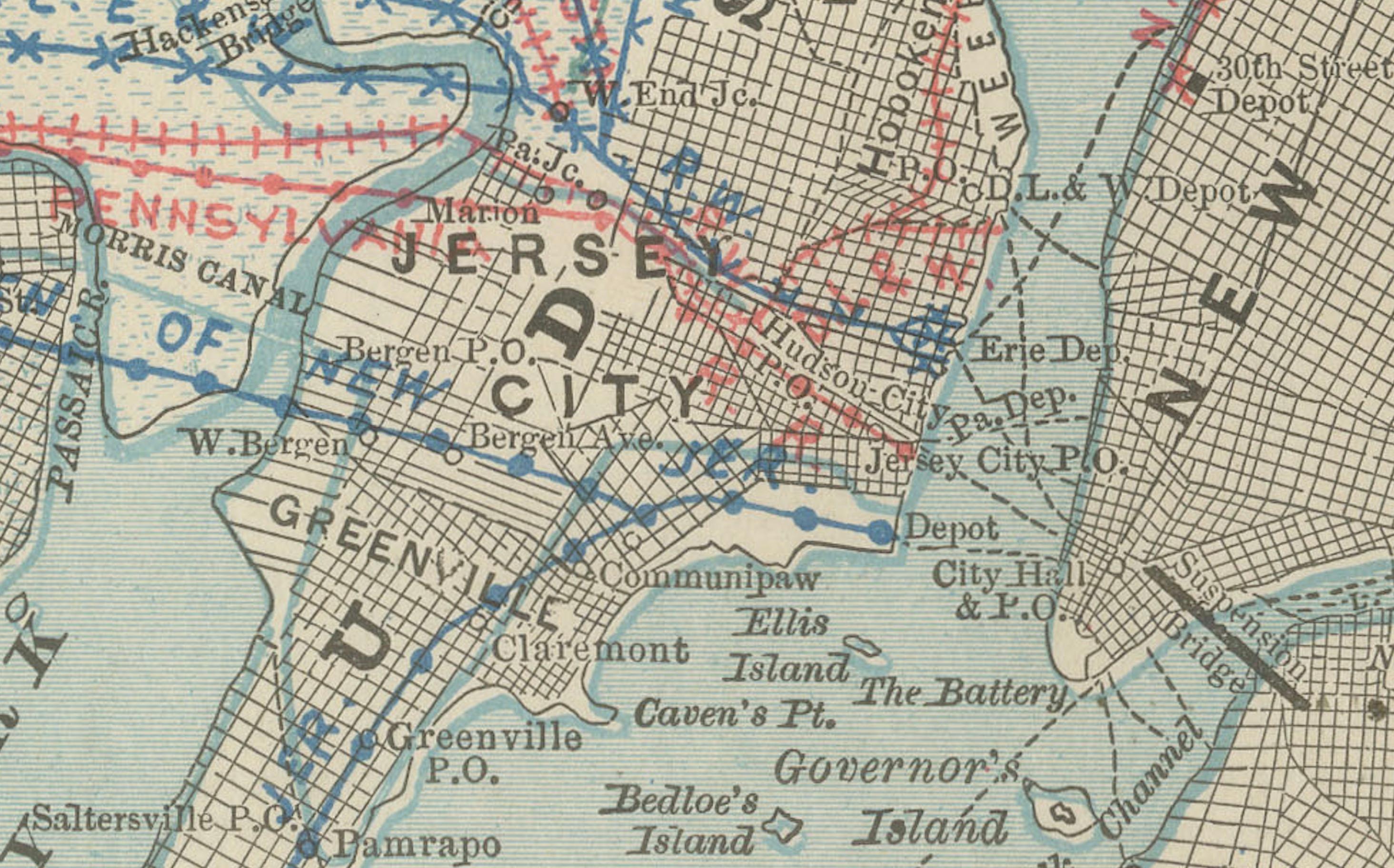 Mapa Antiguo de Nueva Jersey - El Estado Jardín, Ferrocarriles y Condados,  c.1888 en venta 2
