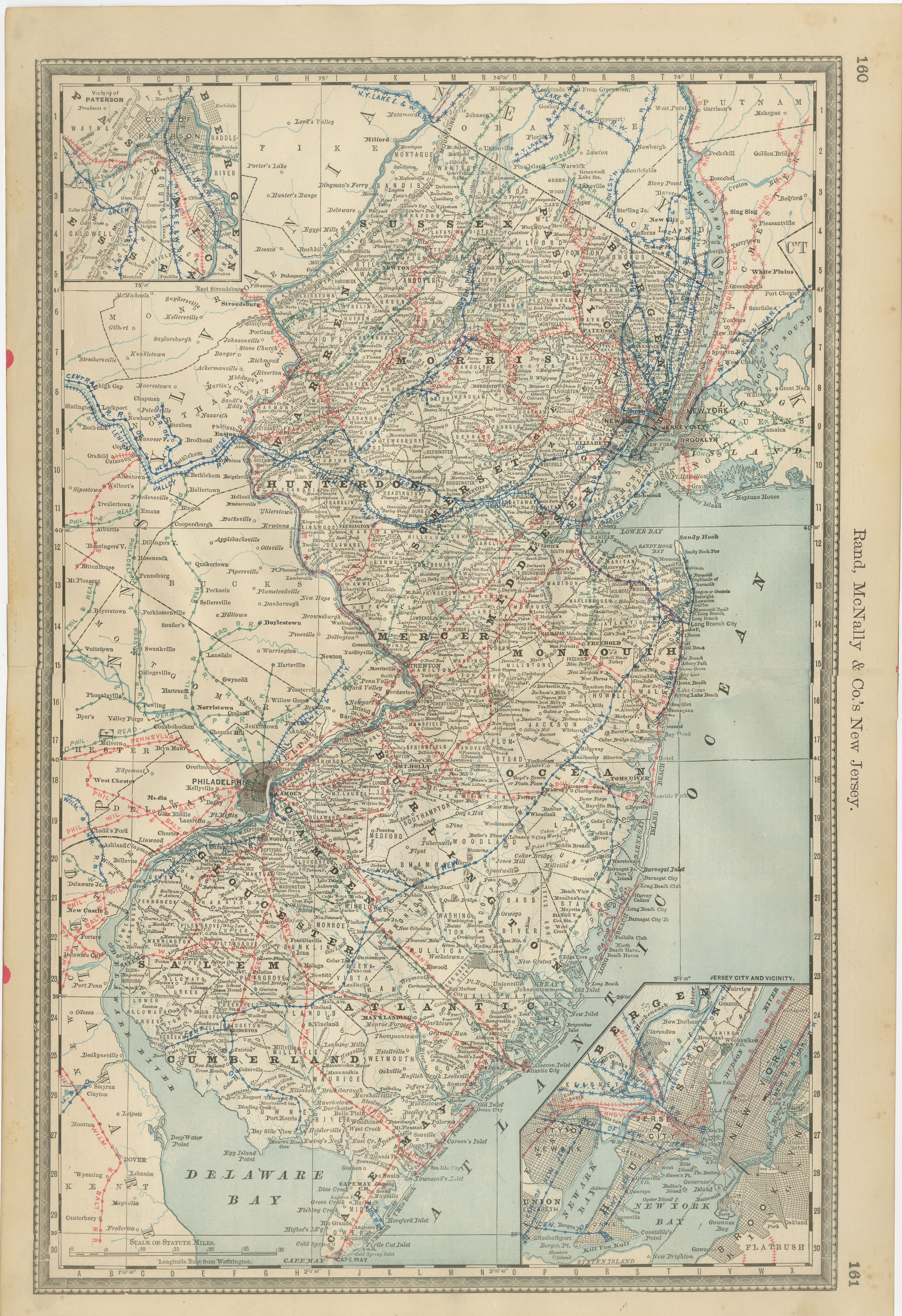 Mapa Antiguo de Nueva Jersey - El Estado Jardín, Ferrocarriles y Condados,  c.1888