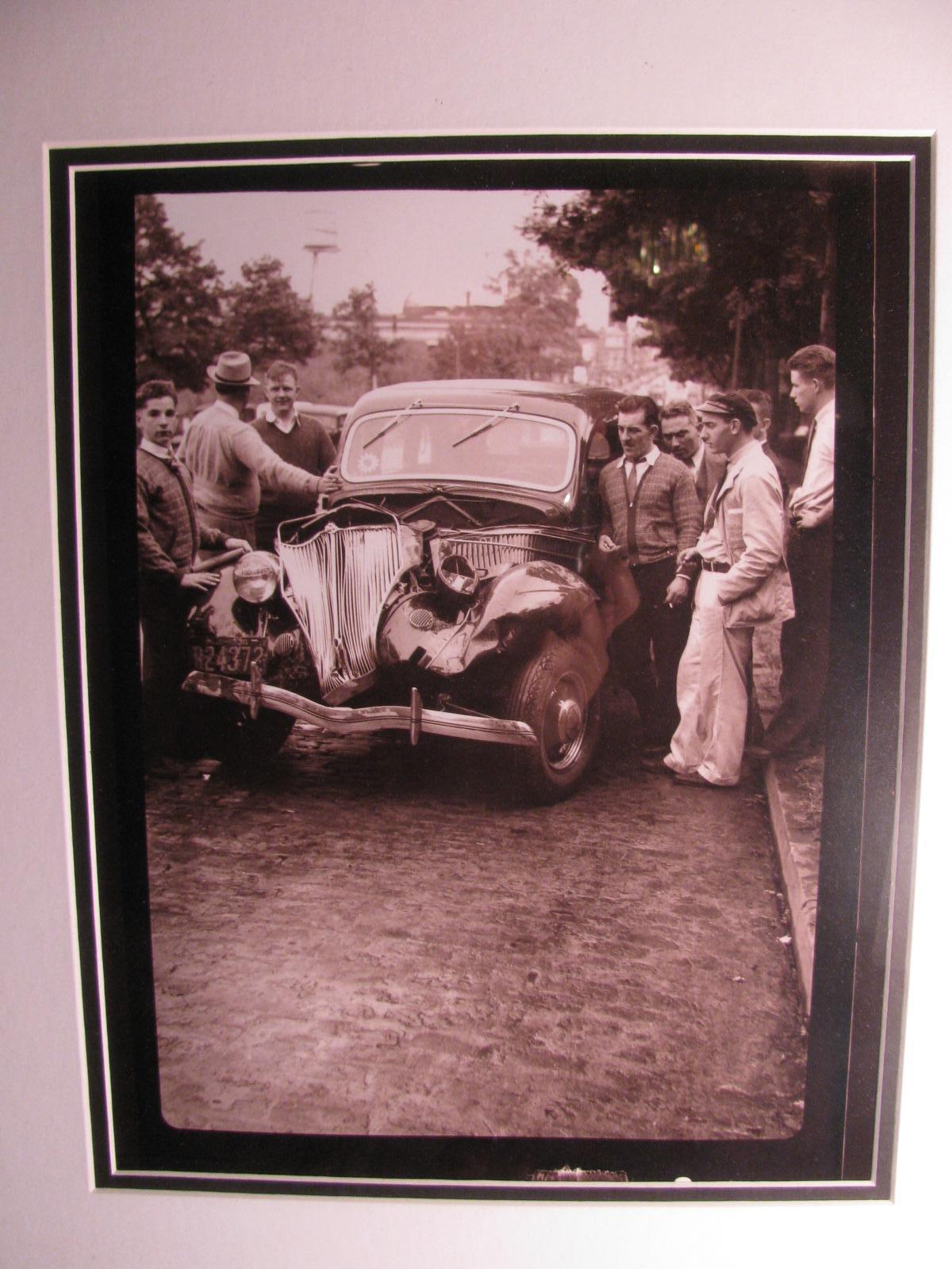 Industrial New Jersey c1932 Car Crash Photo with Nearby Onlookers in 1932 Garb For Sale