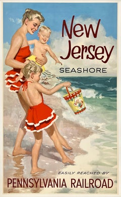 NEW JERSEY SEASHORE - PENNSYLVANIA RAILROAD Original Vintage Rail Travel Poster