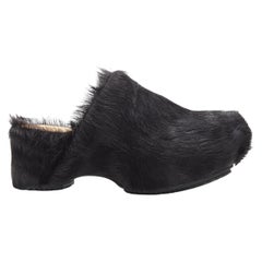 new JIL SANDER 2019 Runway black long hair fur covered flatform clog mule EU38