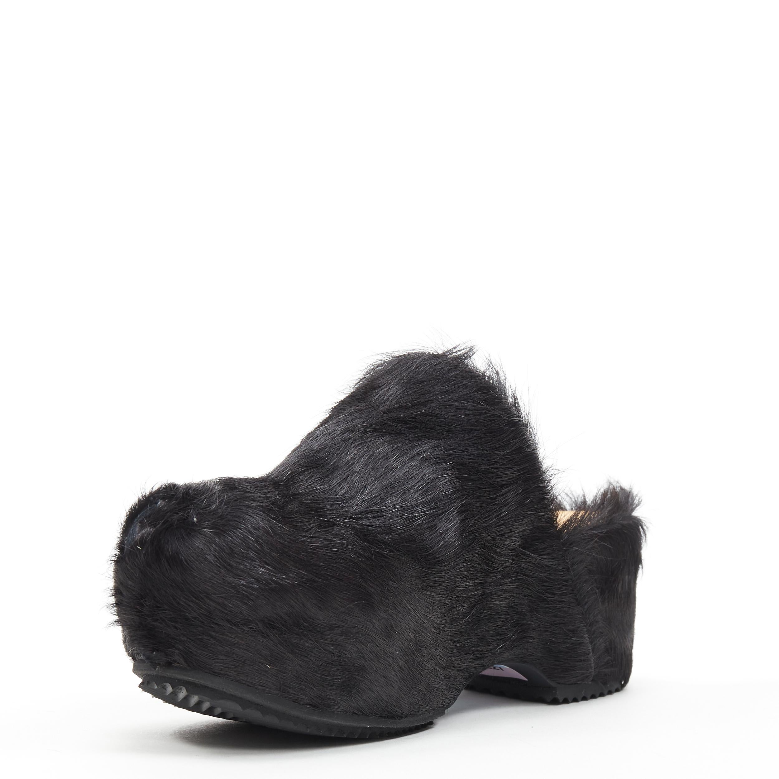 nuevo JIL SANDER 2019 Runway Rare negro ponyhair fur platform clog mule shoes EU37 en Nuevo Estado en Hong Kong, NT
