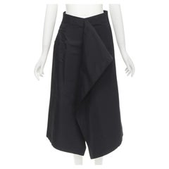 new JIL SANDER black silk taffeta draped front A-line midi skirt FR34 XS