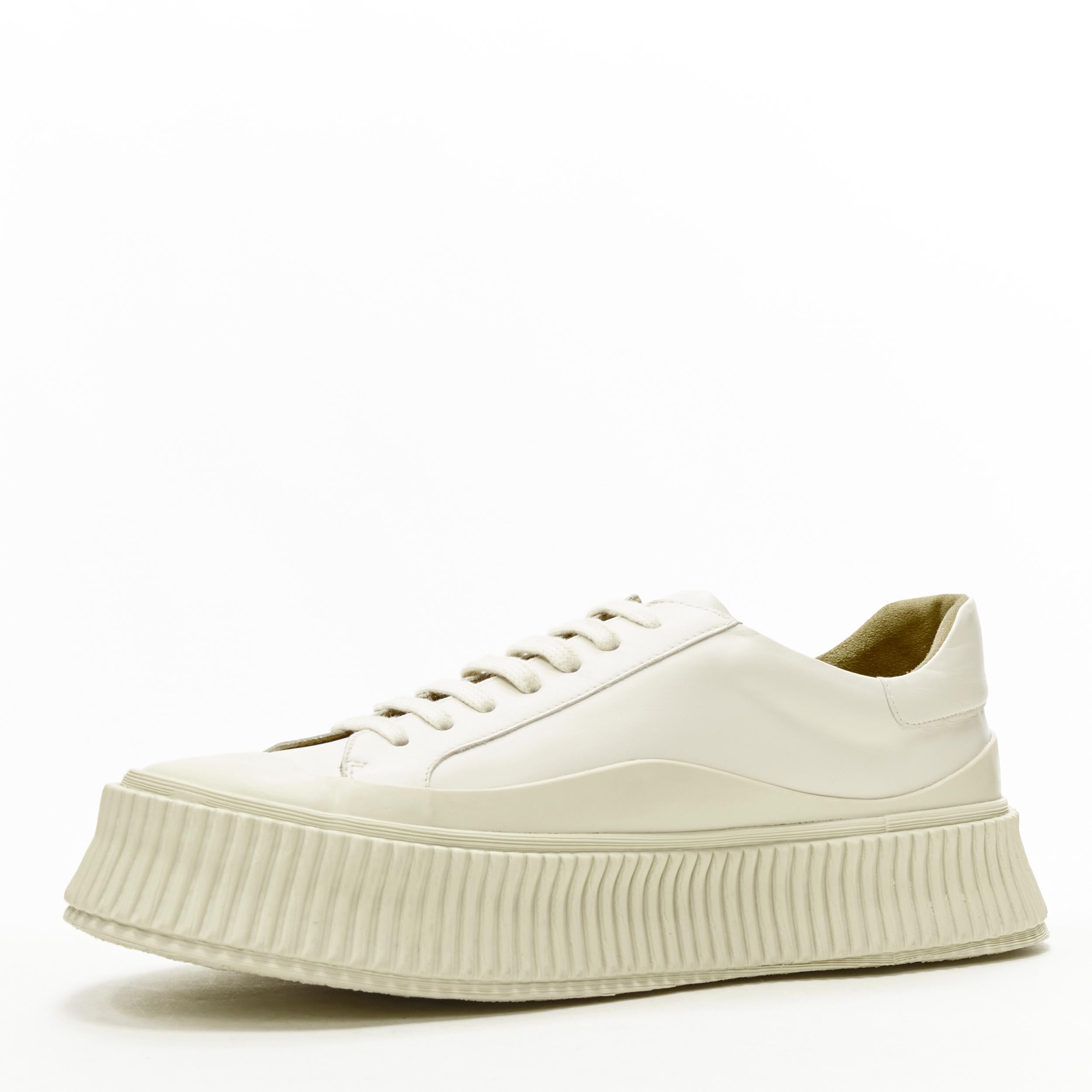 new JIL SANDER light beige leather chunky rubber platform sole sneaker EU40 In New Condition For Sale In Hong Kong, NT