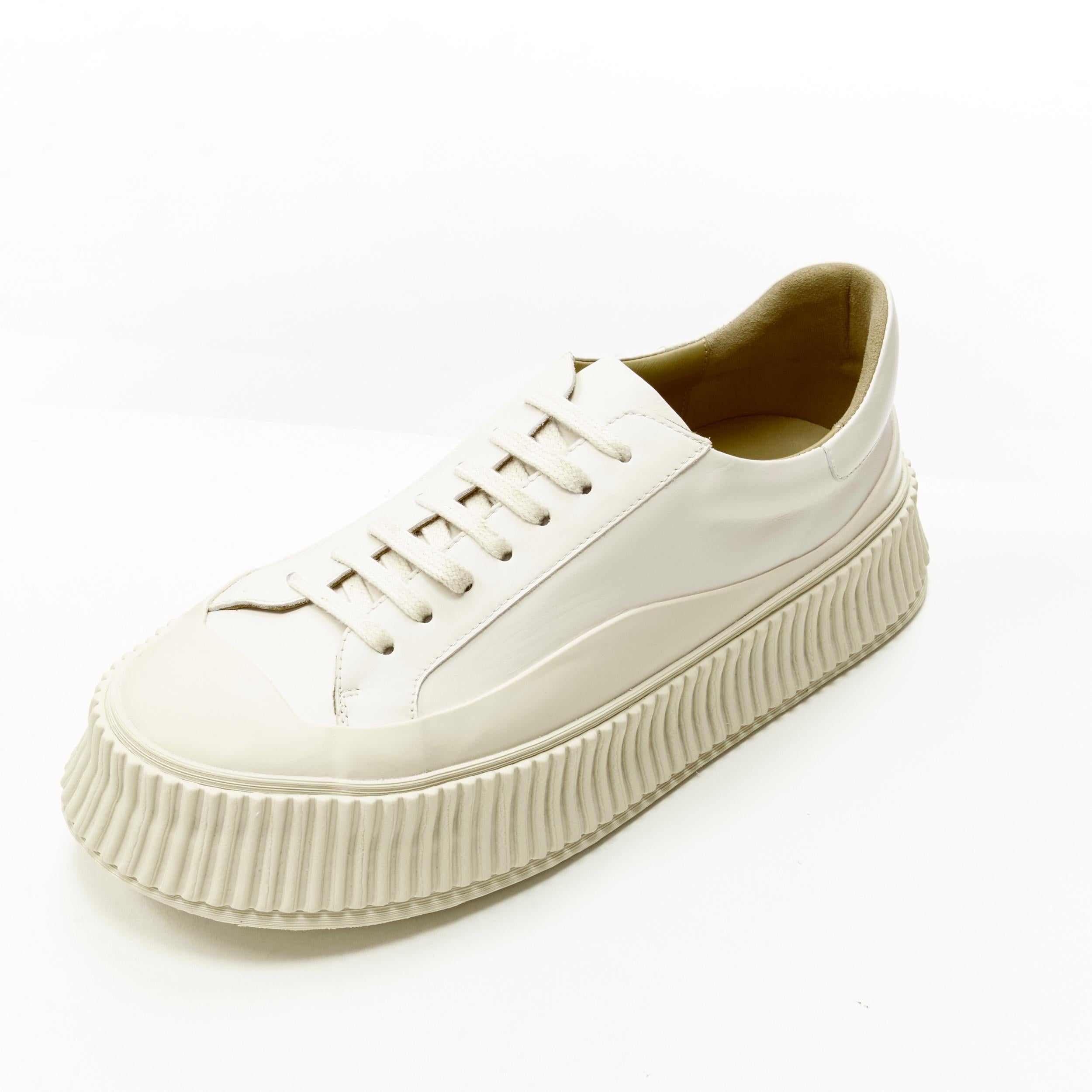 new JIL SANDER light beige leather chunky rubber platform sole sneaker EU40 For Sale 2