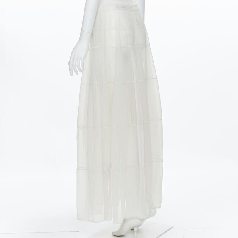 Women's new JIL SANDER nude beige sheer polyamide bubble full skirt FR36 S