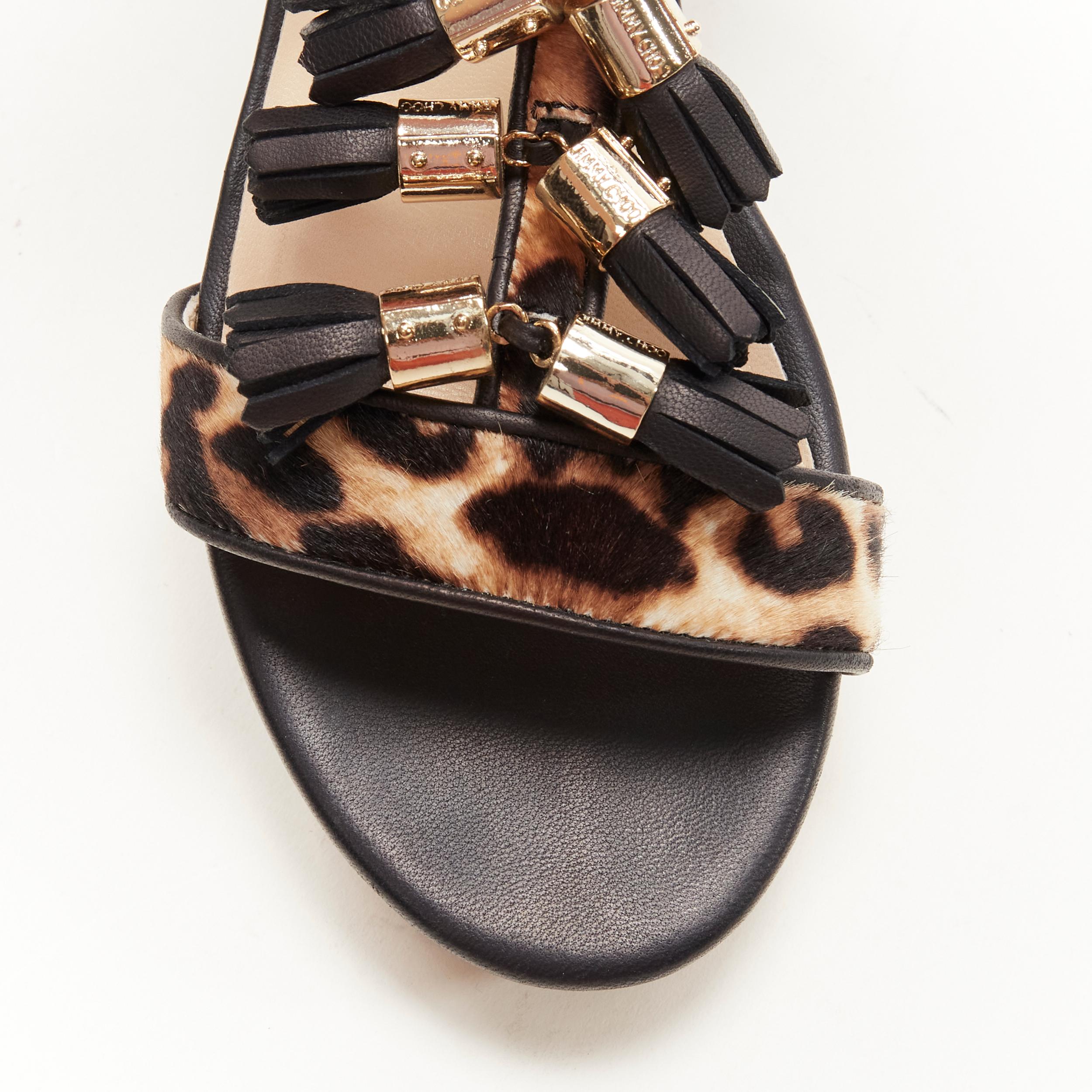 new JIMMY CHOO 141nerine leopard leather black tassel cork platform sandals EU36 For Sale 2