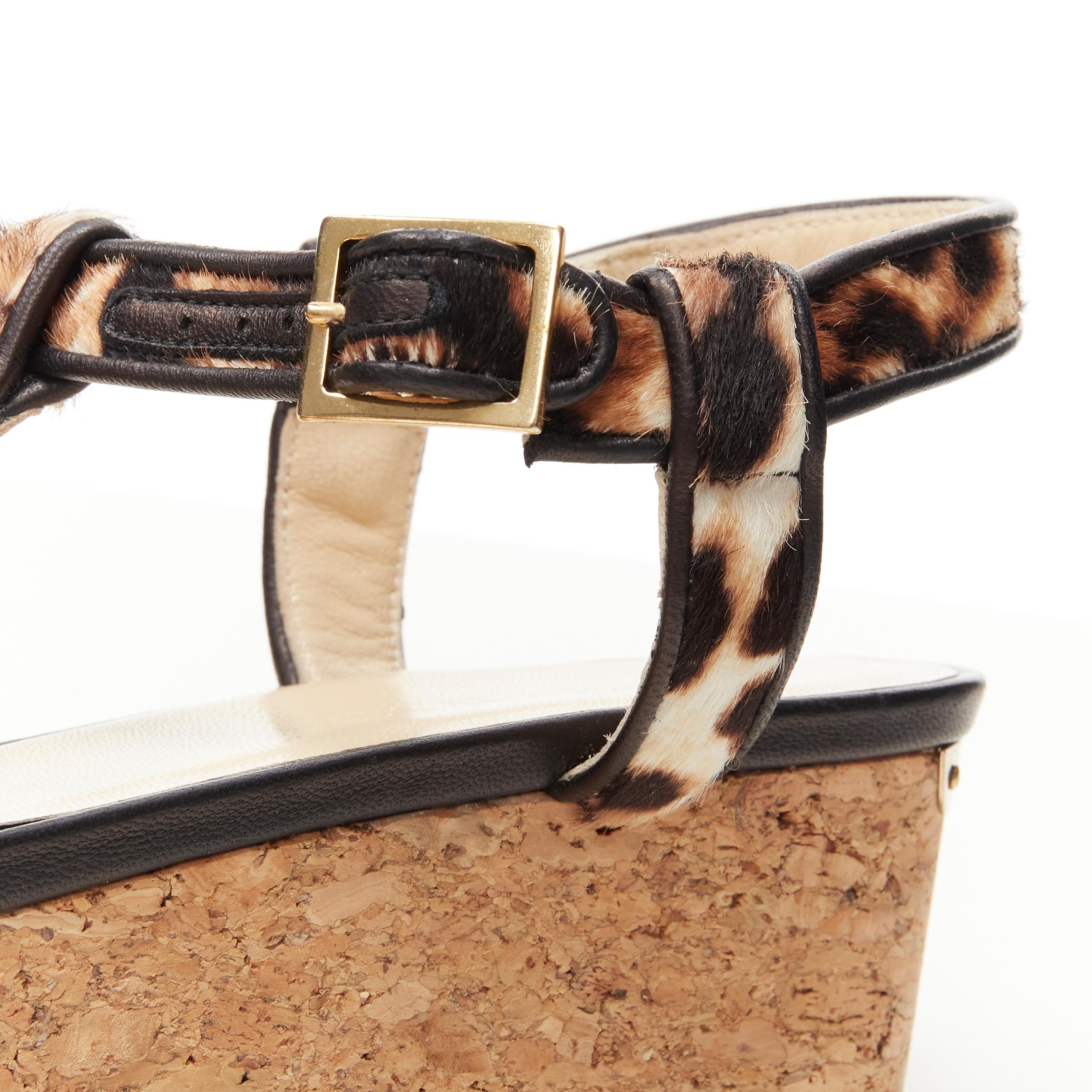 new JIMMY CHOO 141nerine leopard leather black tassel cork platform sandals EU36 For Sale 3
