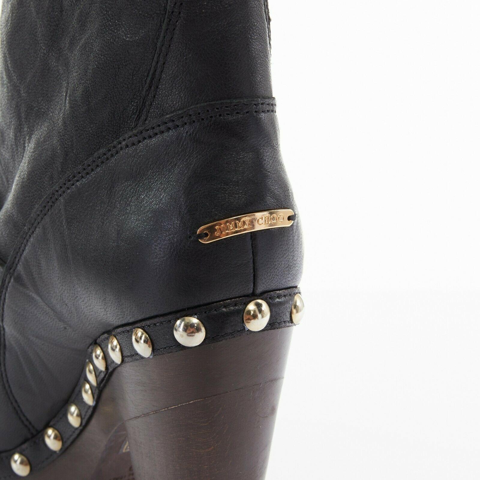 new JIMMY CHOO black leather peep toe wooden platform buckled ankle boots EU39 3
