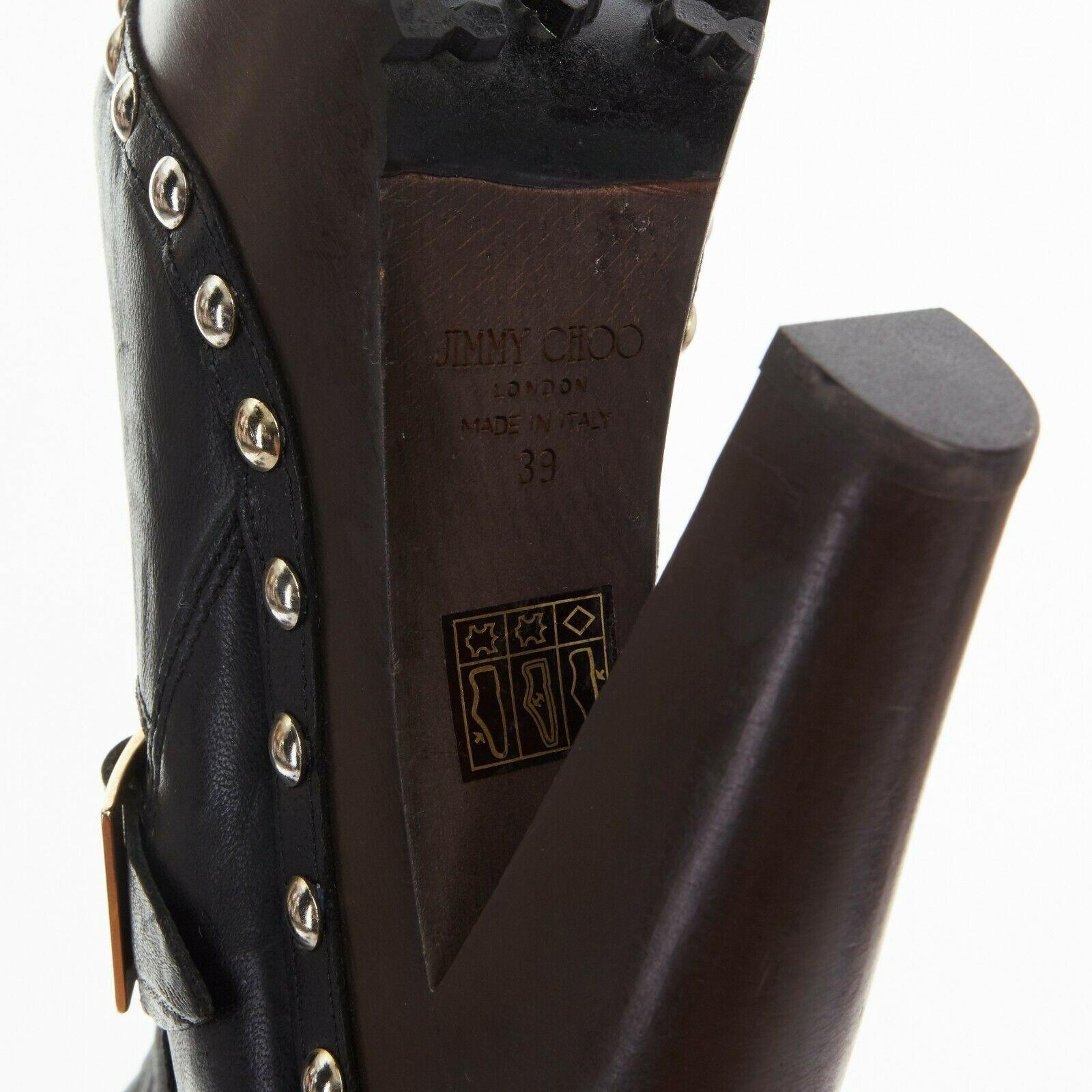new JIMMY CHOO black leather peep toe wooden platform buckled ankle boots EU39 5