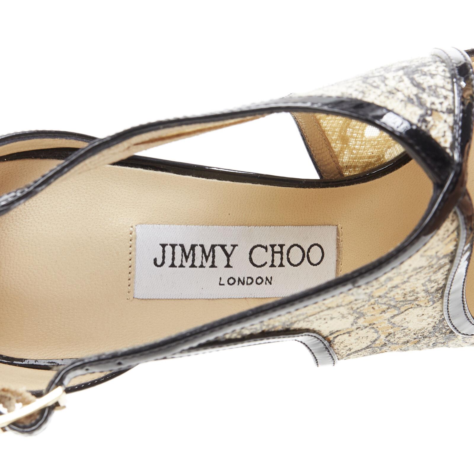 new JIMMY CHOO black patent floral lace nesh cut out platform sandals EU38 For Sale 6