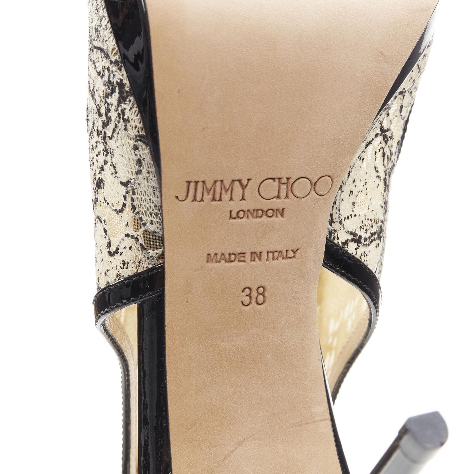 new JIMMY CHOO black patent floral lace nesh cut out platform sandals EU38 For Sale 7