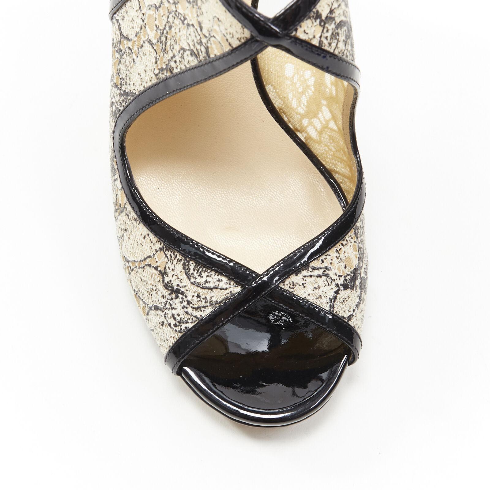 new JIMMY CHOO black patent floral lace nesh cut out platform sandals EU38 For Sale 2