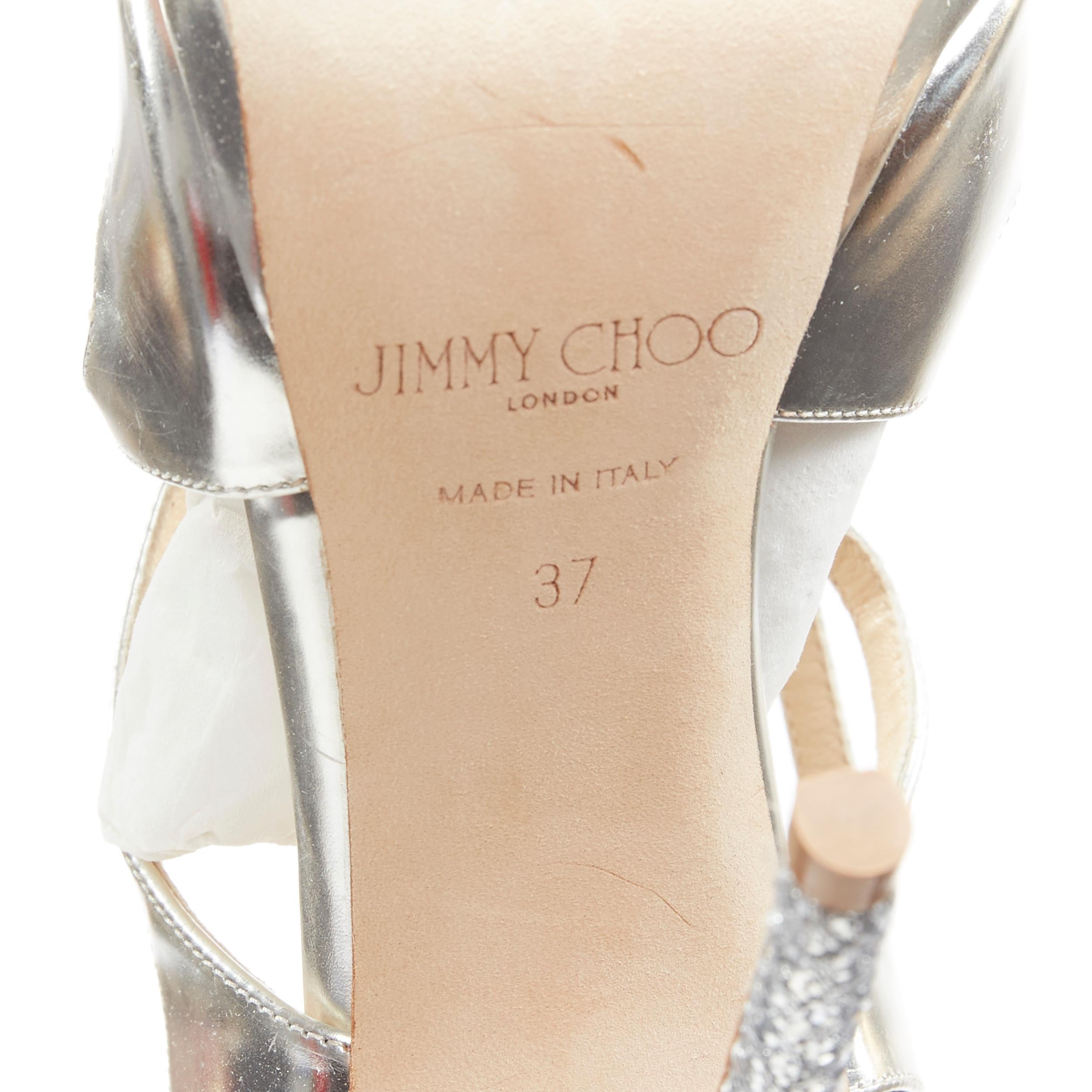 new JIMMY CHOO Fancie 120 silver strappy glitter bridal platform sandals EU37 6