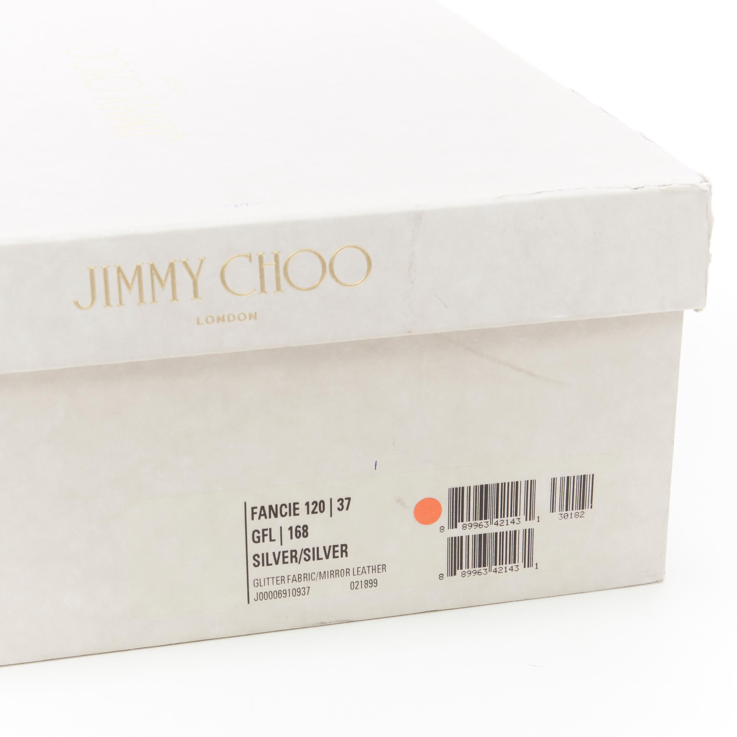 new JIMMY CHOO Fancie 120 silver strappy glitter bridal platform sandals EU37 7