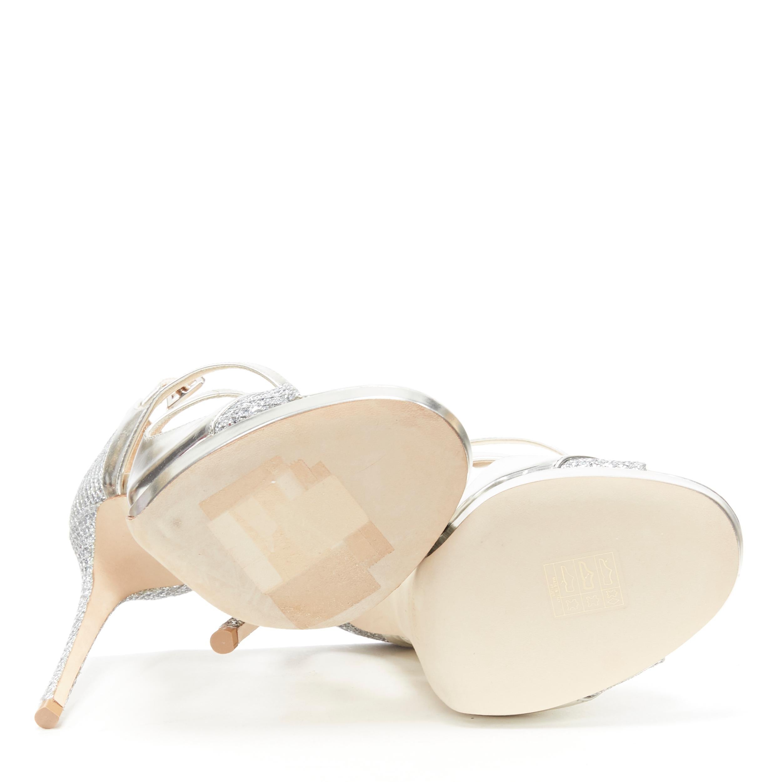 new JIMMY CHOO Fancie 120 silver strappy glitter bridal platform sandals EU37 1