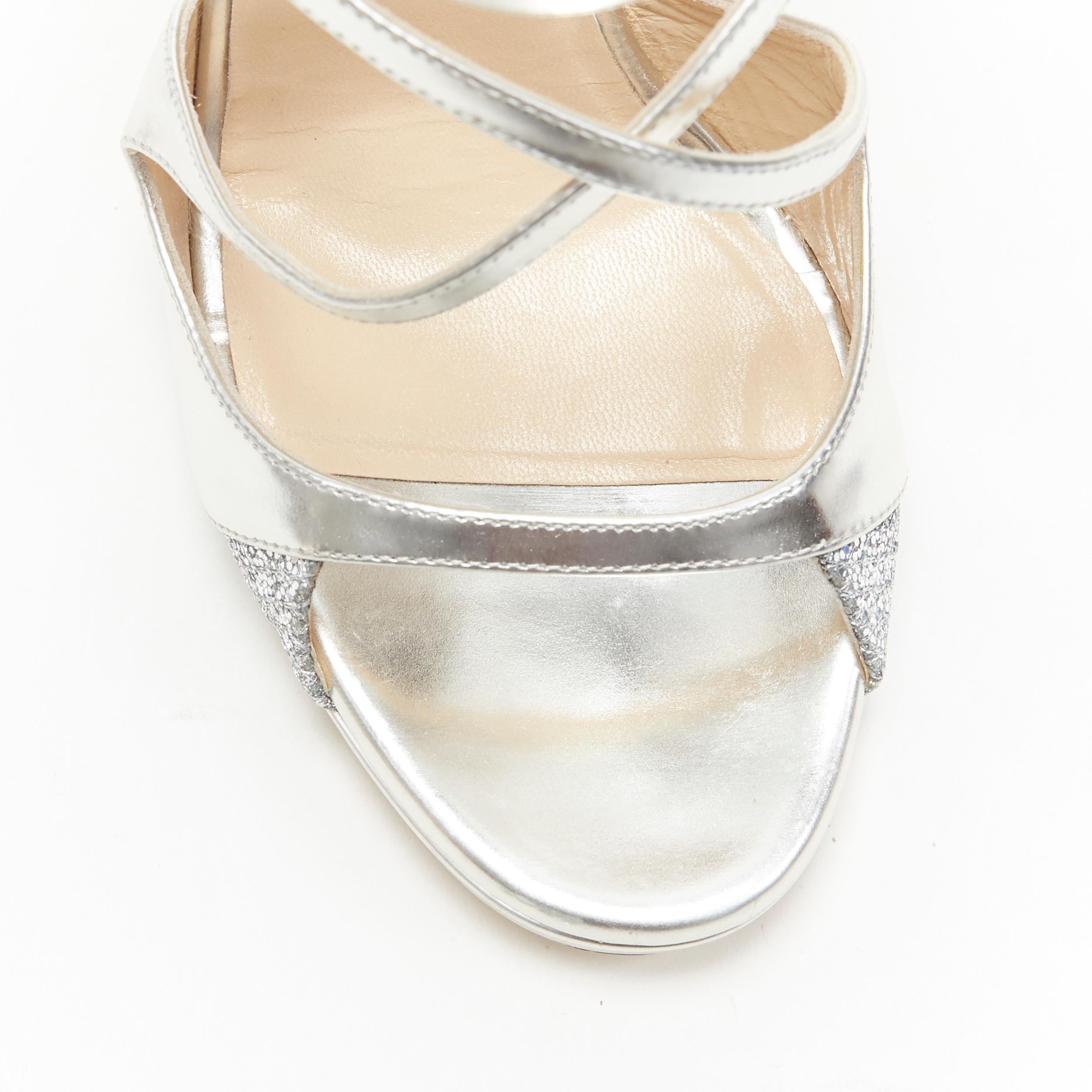 new JIMMY CHOO Fancie 120 silver strappy glitter bridal platform sandals EU37 2