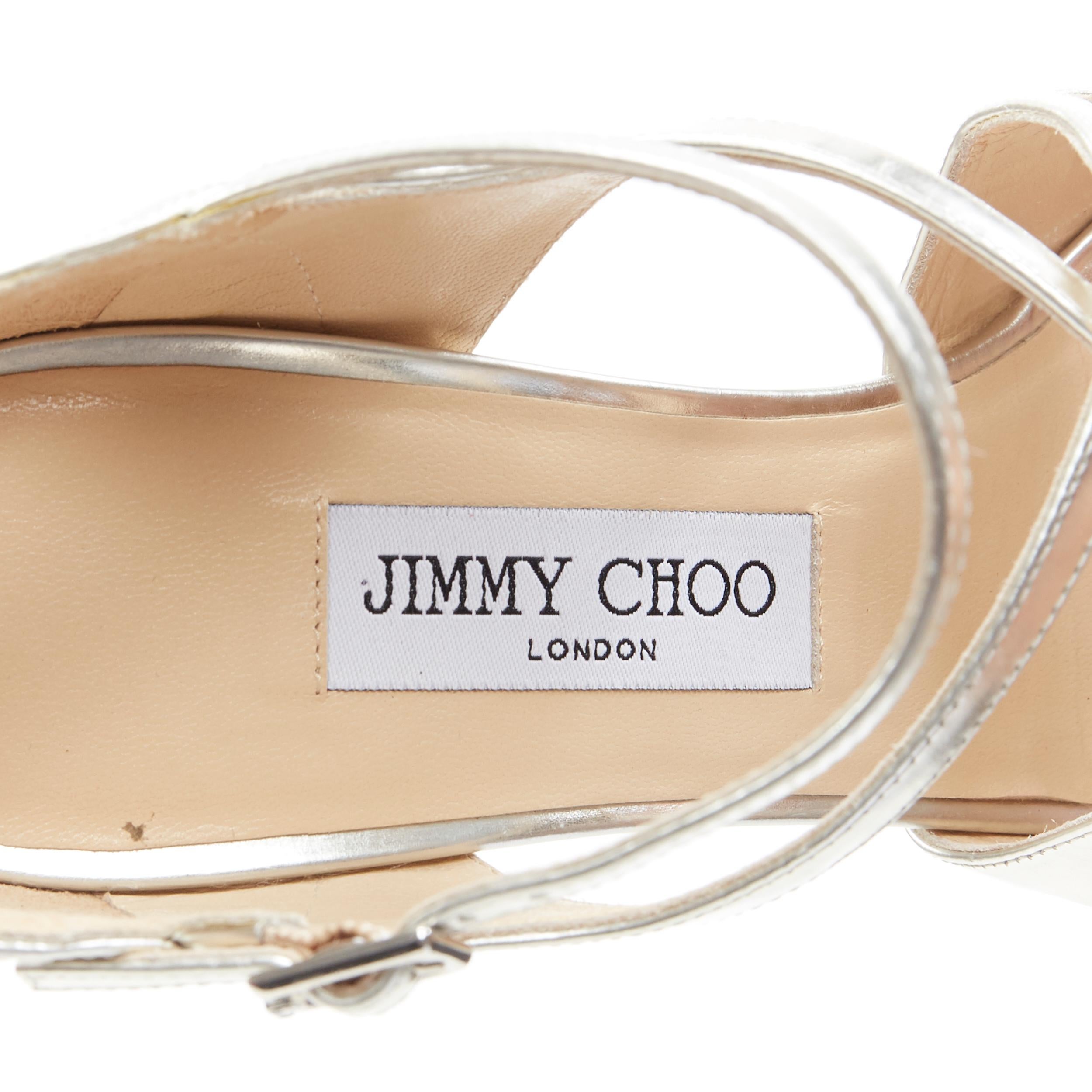 new JIMMY CHOO Fancie 120 silver strappy glitter bridal platform sandals EU38 4