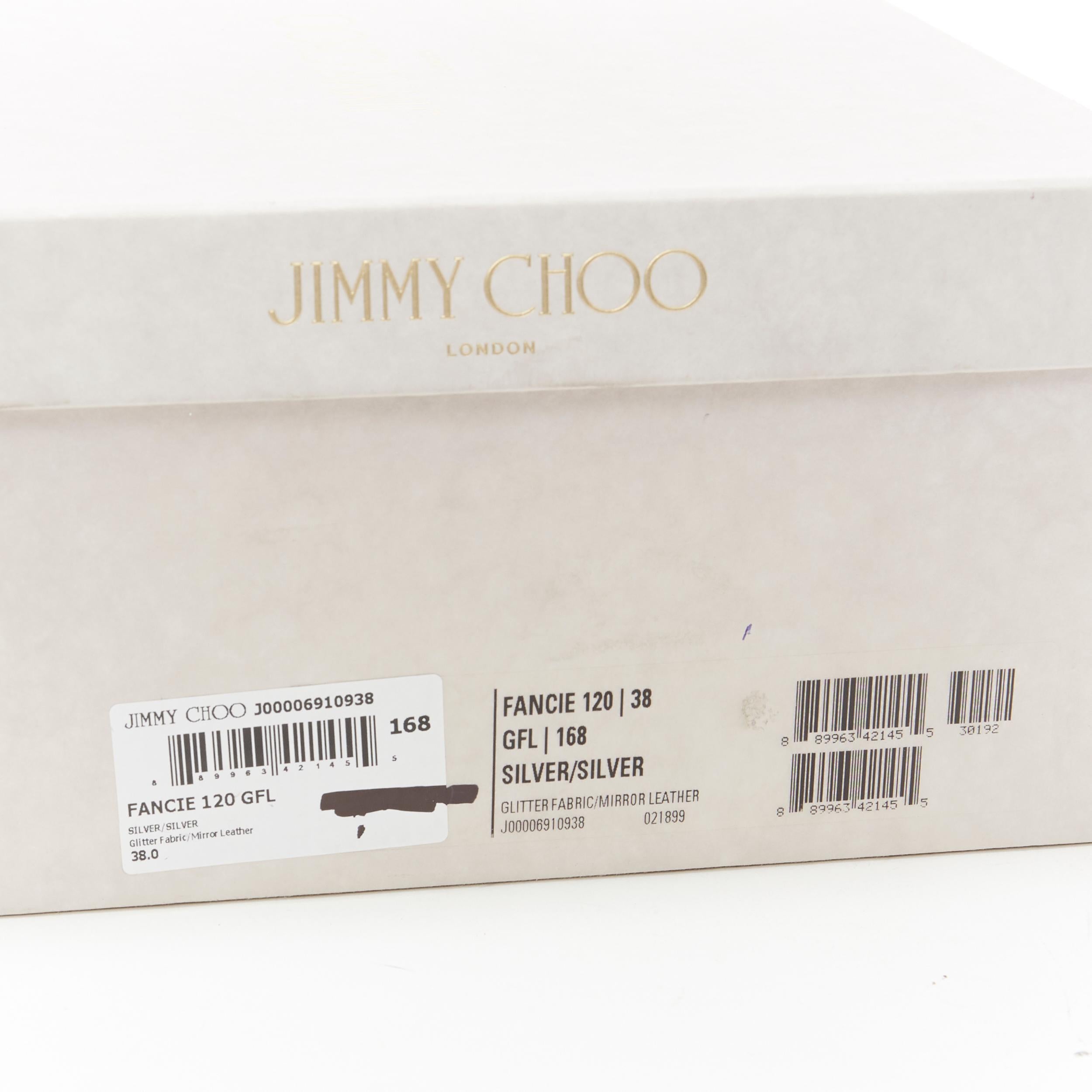 new JIMMY CHOO Fancie 120 silver strappy glitter bridal platform sandals EU38 6