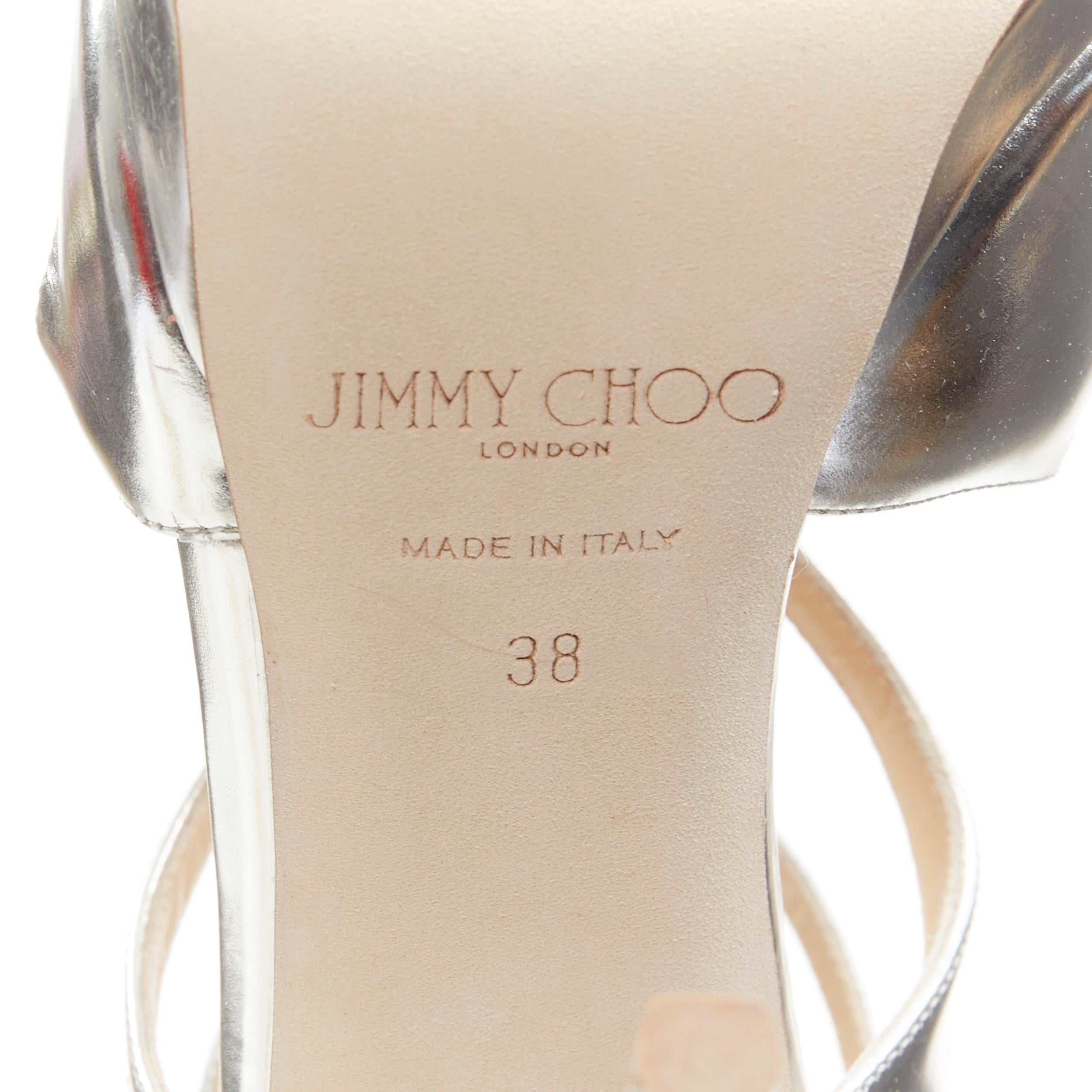 new JIMMY CHOO Fancie 120 silver strappy glitter high heel platform sandals EU38 3