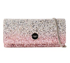 New Jimmy Choo *Fie* Platinum and Flamingo ice Glitter Degrade Clutch Small Bag