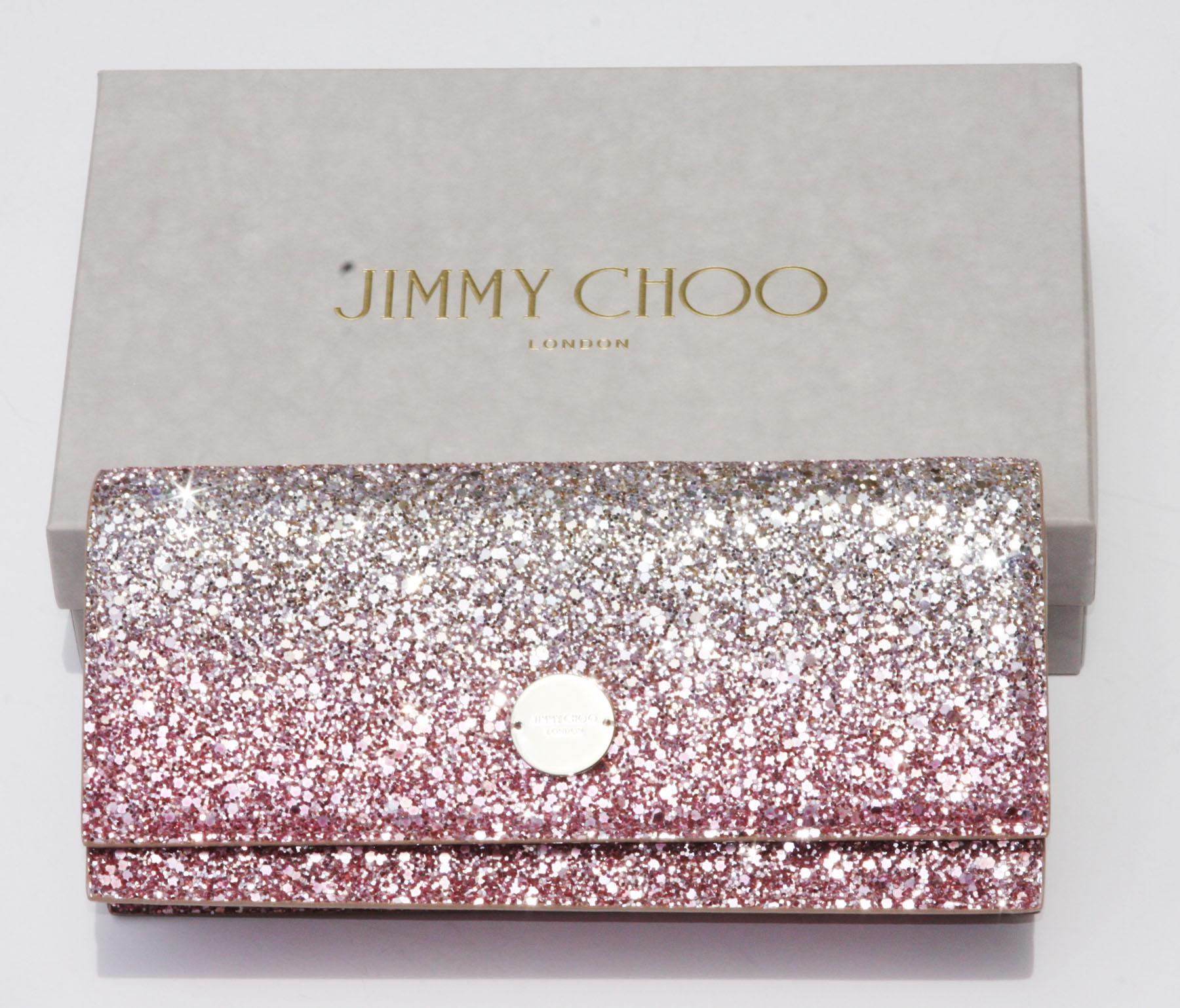 Neu Jimmy Choo *Fie* Platin und Flamingo Eis Glitter Degrade Clutch Kleine Tasche 3