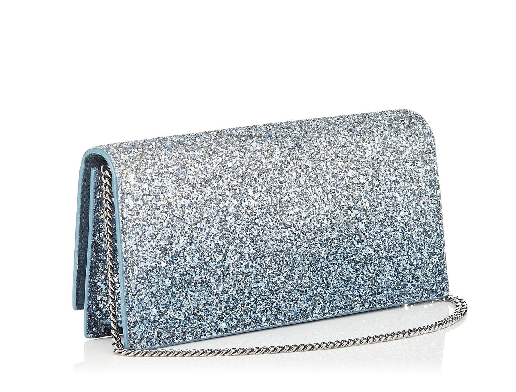 blue glitter clutch bag