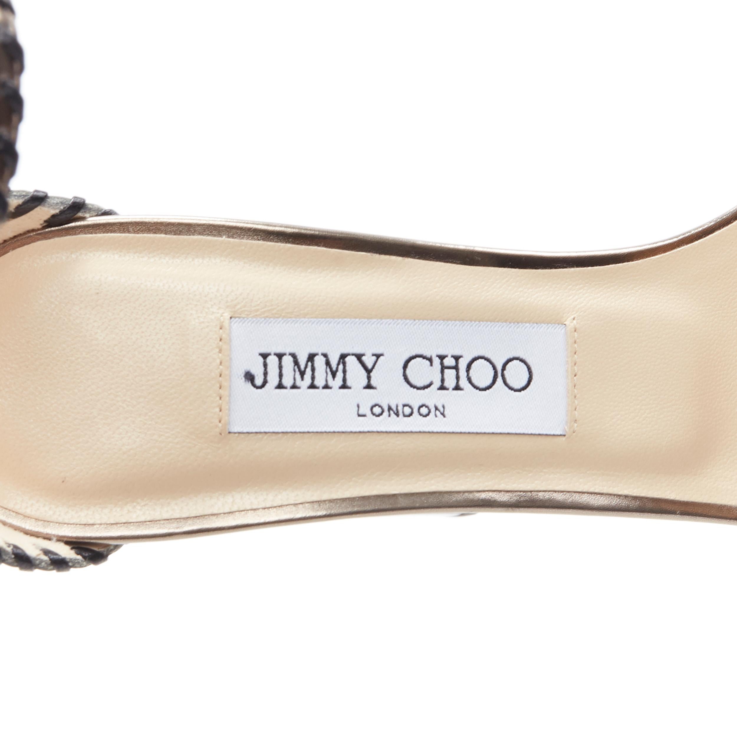 new JIMMY CHOO Holly 120 Pyrite metallic gold topstitch strappy platform EU36.5 5