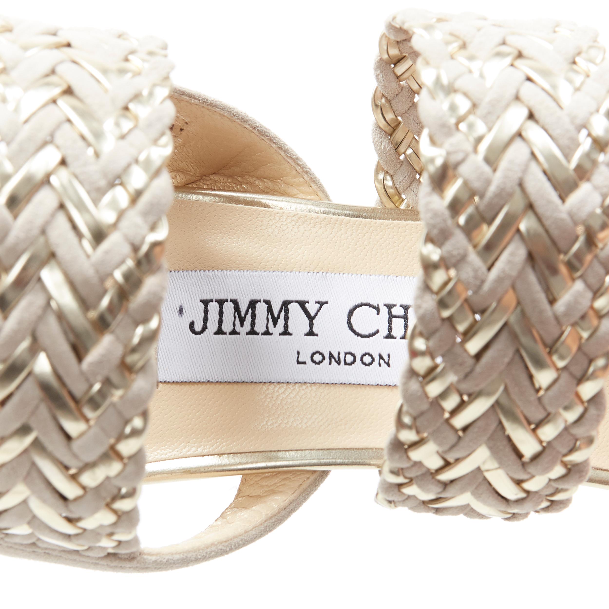 new JIMMY CHOO Lima 100 champagne gold grey suede woven gladiator sandal EU36 2