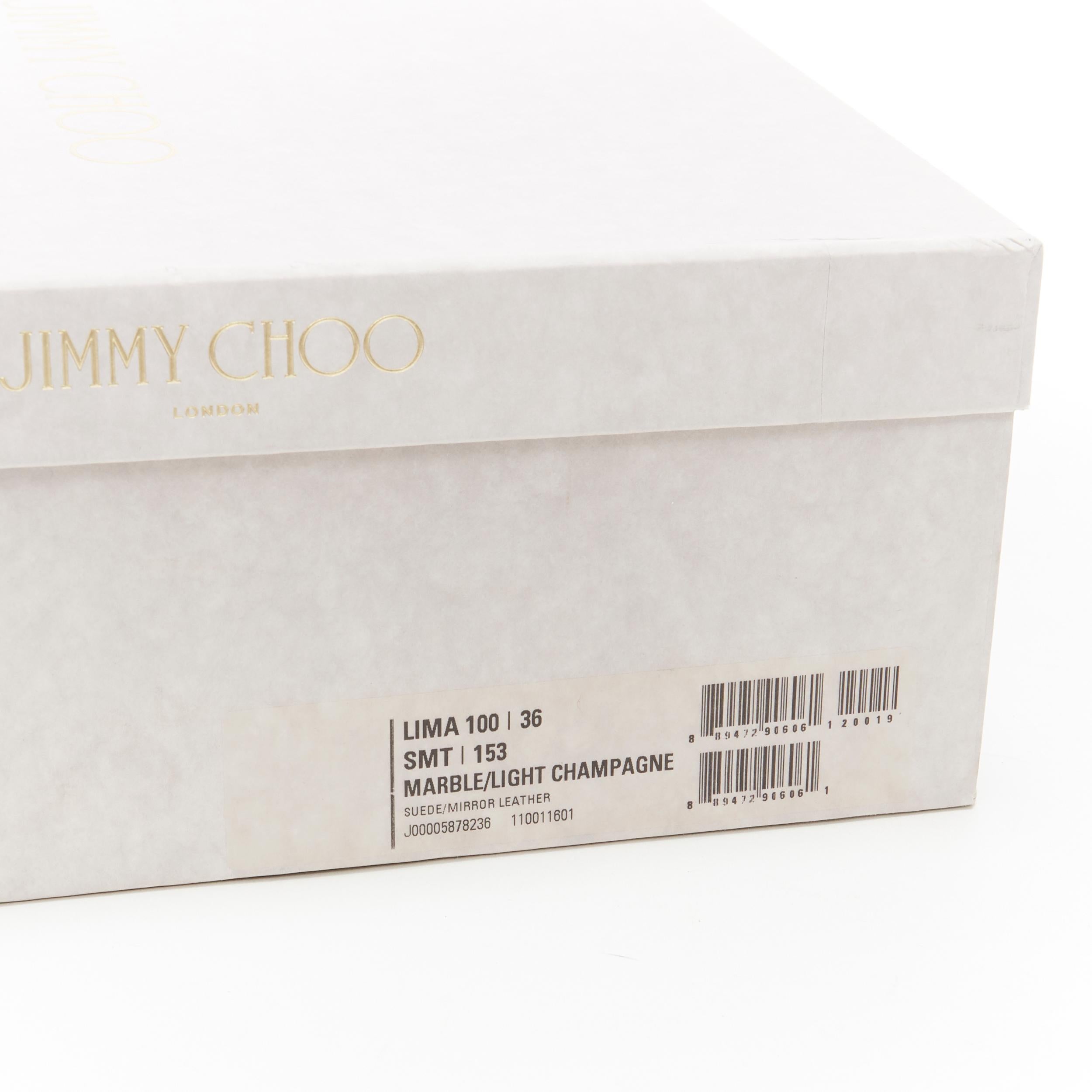 new JIMMY CHOO Lima 100 champagne gold grey suede woven gladiator sandal EU36 4